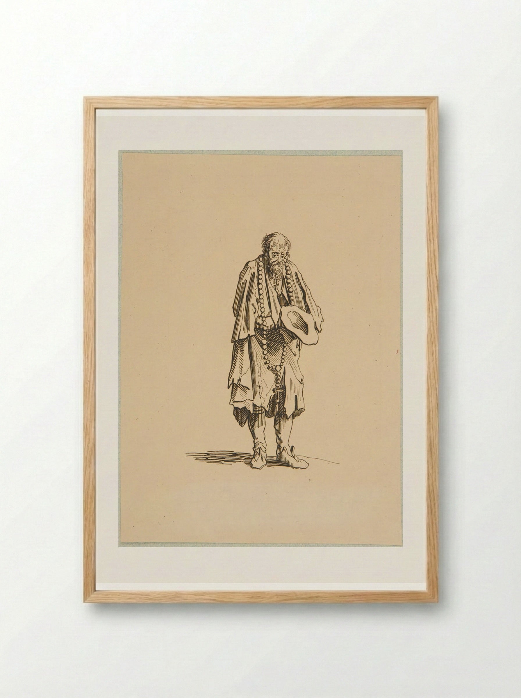 Beggar with the Rosary, after Callot - Adrian Ludwig Richter - Framed Print Wood