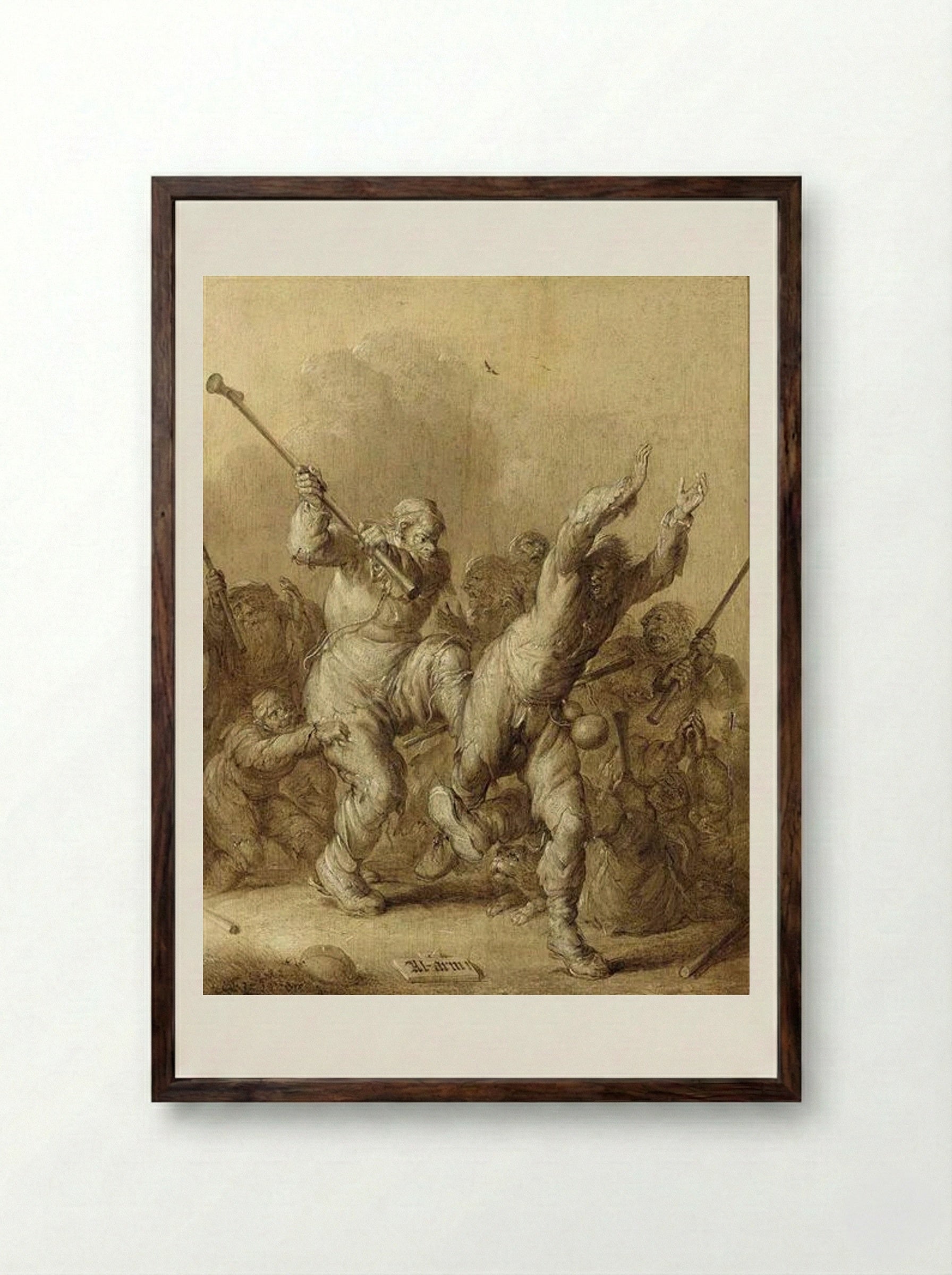 Beggars Fighting - Adriaen van de Venne - Framed Print Dark Wood