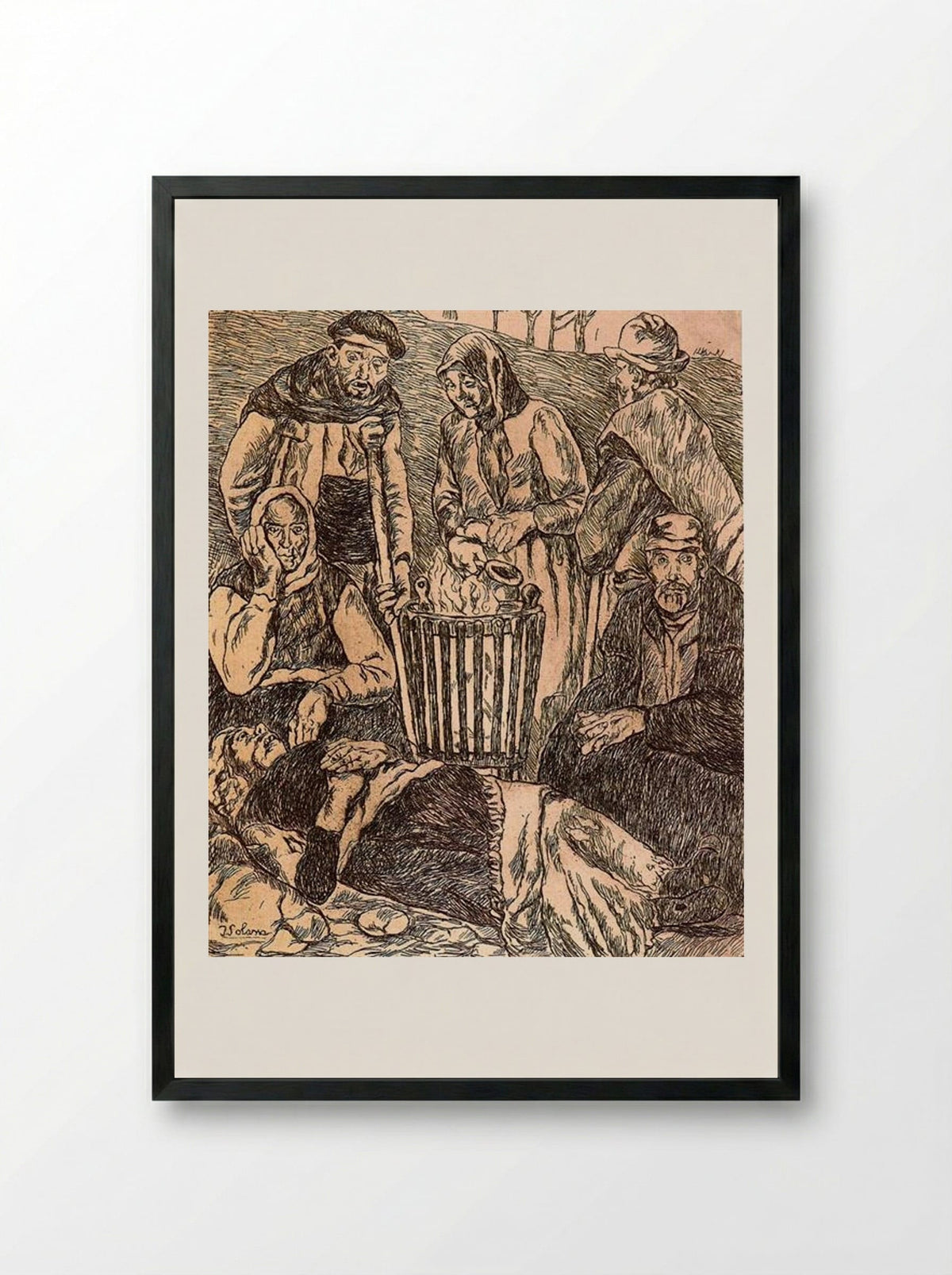Beggars Warming - José Gutiérrez Solana - Framed Print Black