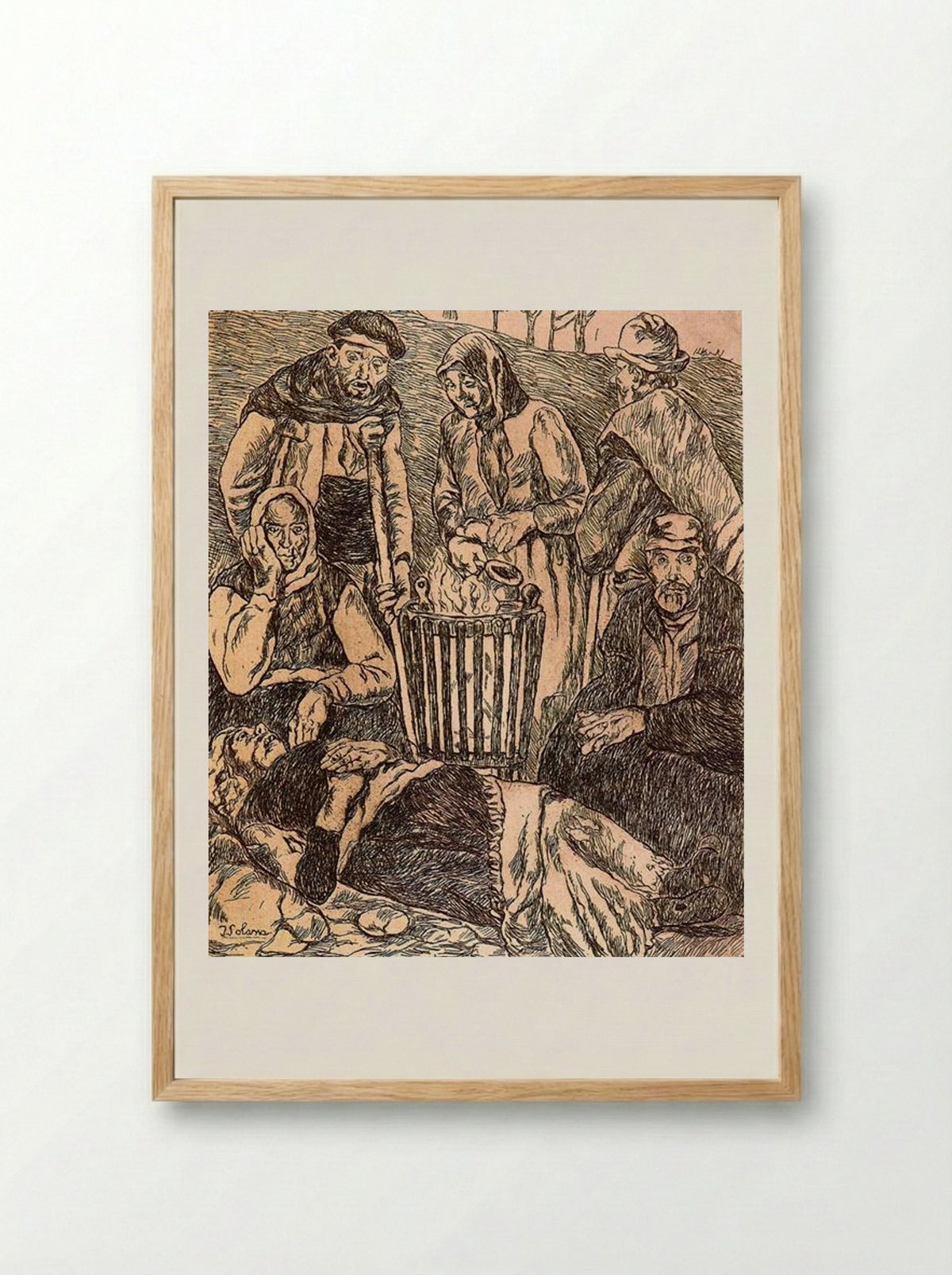Beggars Warming - José Gutiérrez Solana - Framed Print Wood