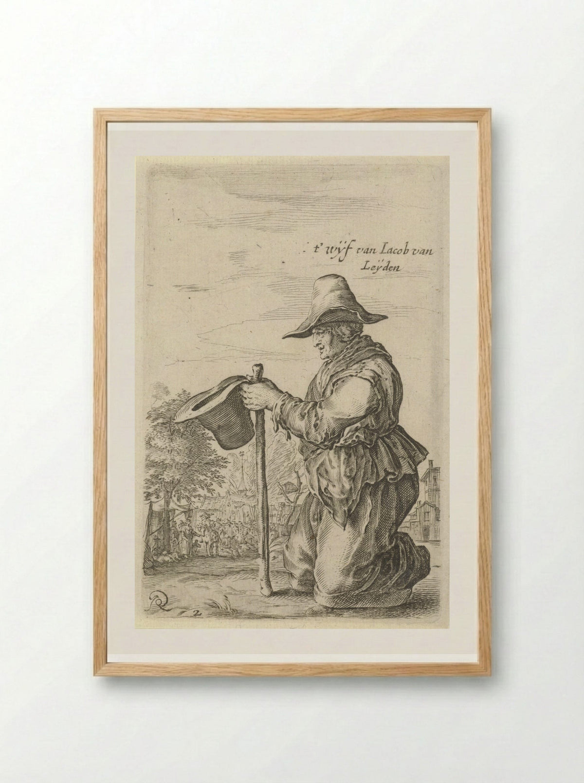 Begging Woman with a Staff and Hat - Salomon Savery - Framed Print Wood