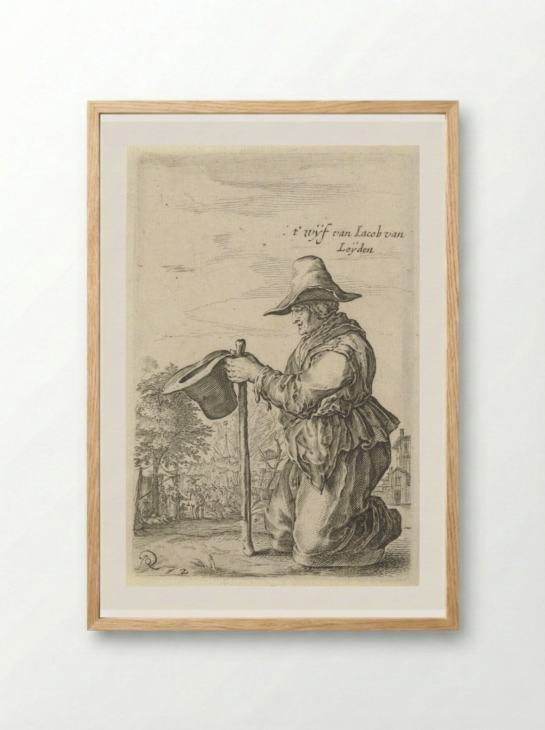Begging Woman with a Staff and Hat - Salomon Savery - Framed Print Wood