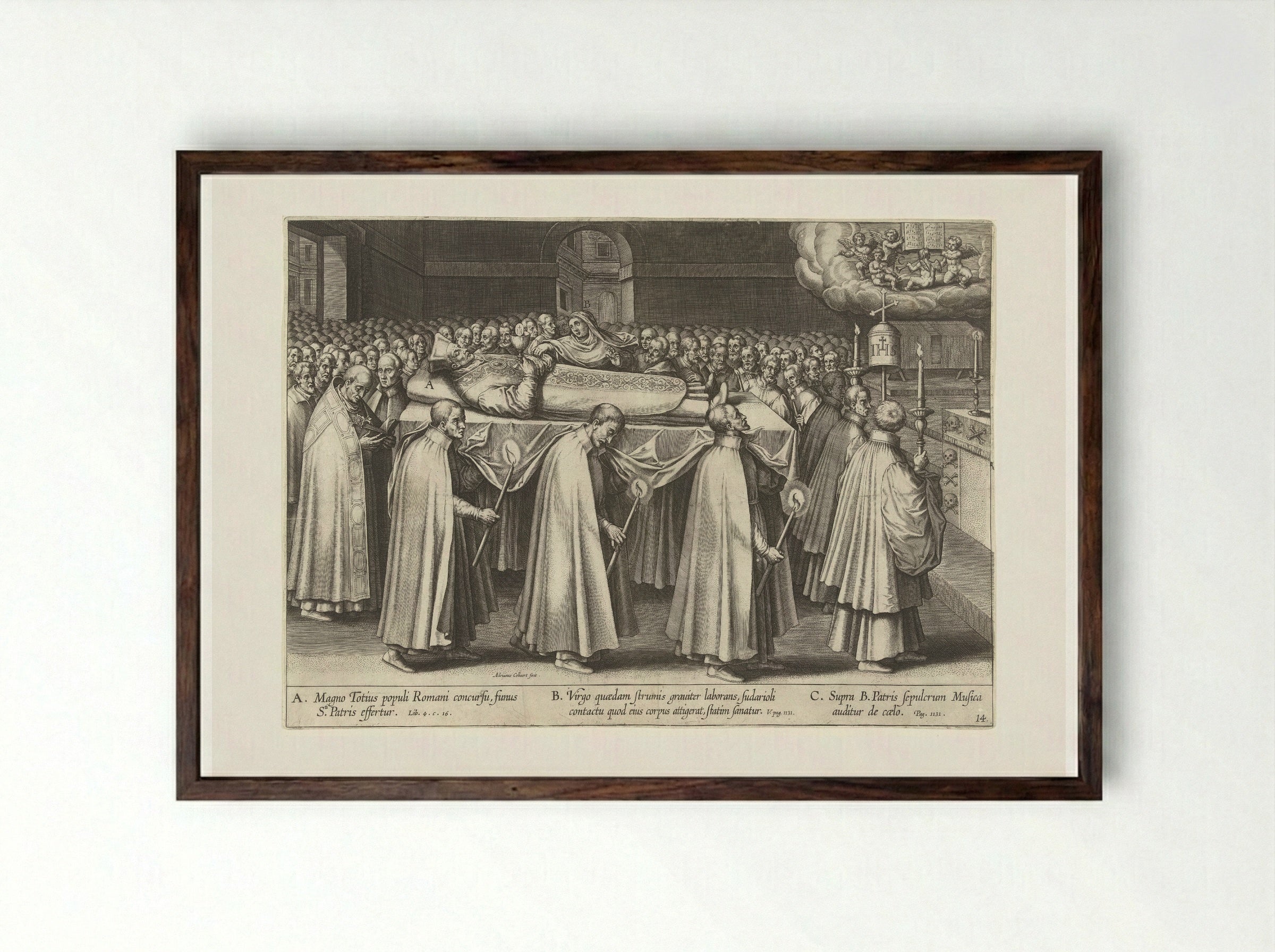 Begrafenis van Ignatius - Theodoor Galle - Framed Print Dark Wood