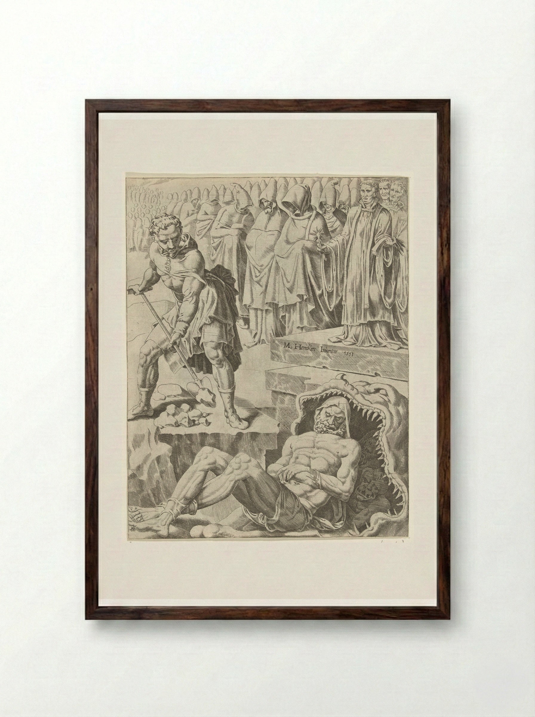 Begrafenis van de rijke man - Dirck Volckertsz. Coornhert - Framed Print Dark Wood