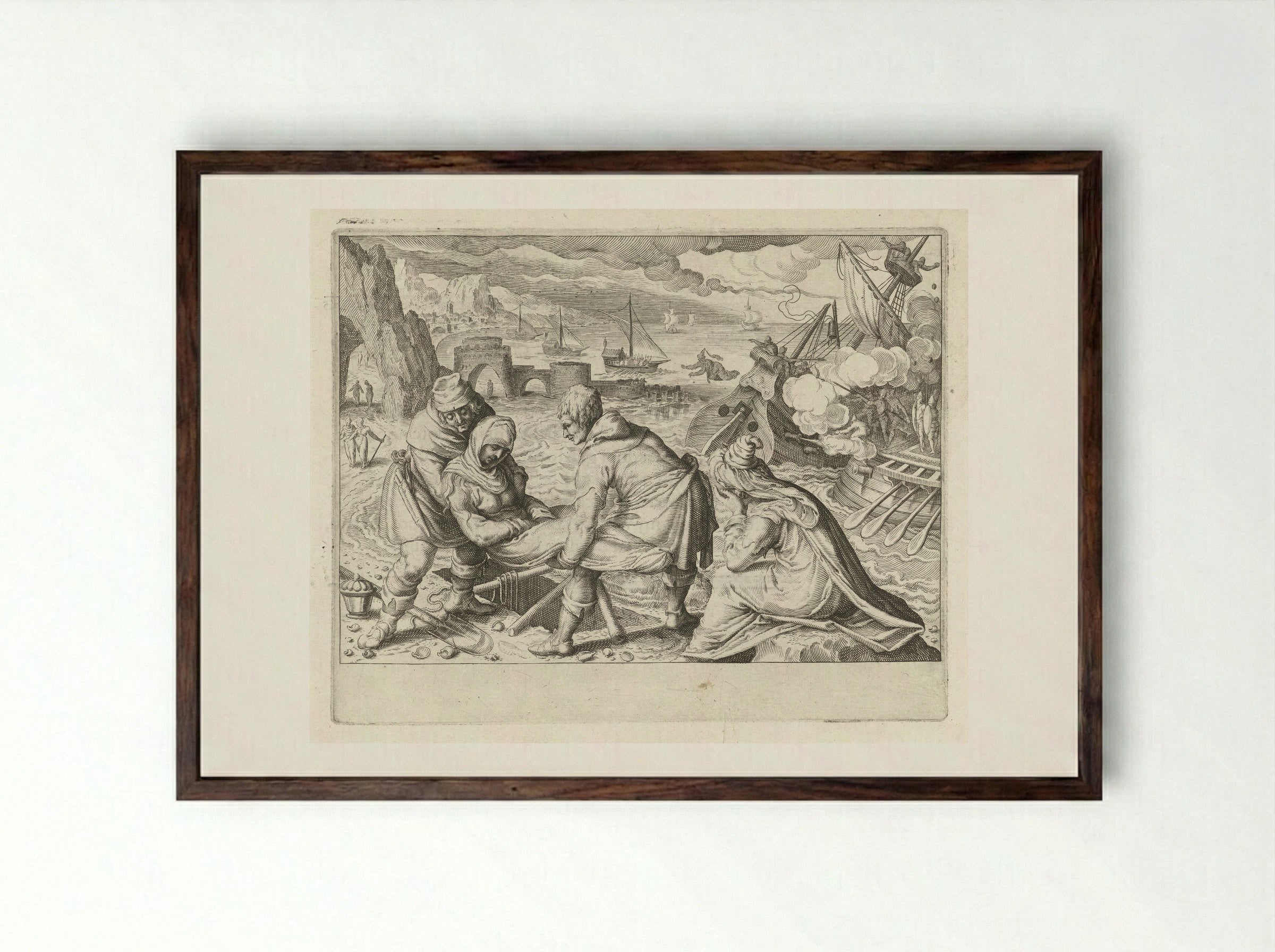 Begrafenis van de verdronken Hippo - Zacharias Dolendo - Framed Print Dark Wood