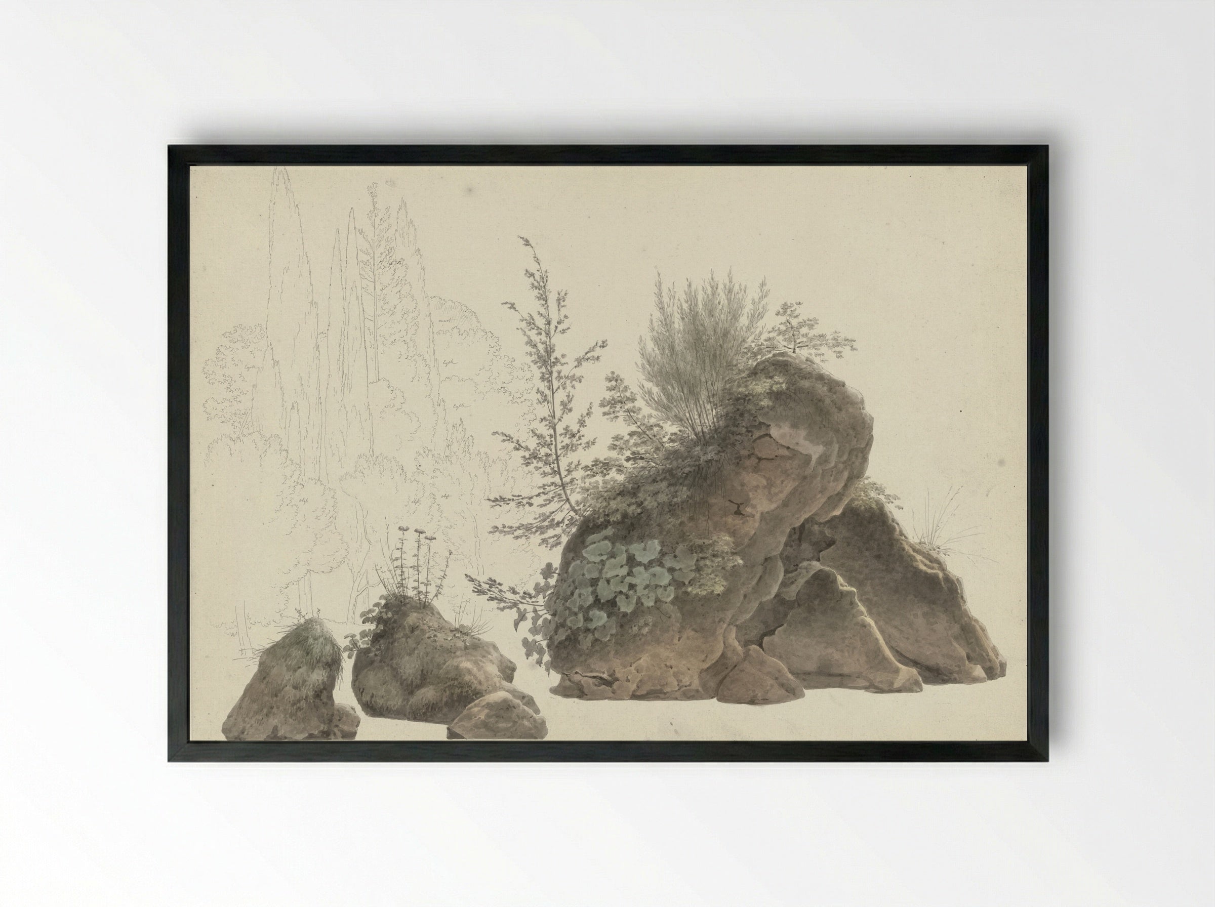 Begroeide rotsen - Josephus Augustus Knip - Framed Print Black