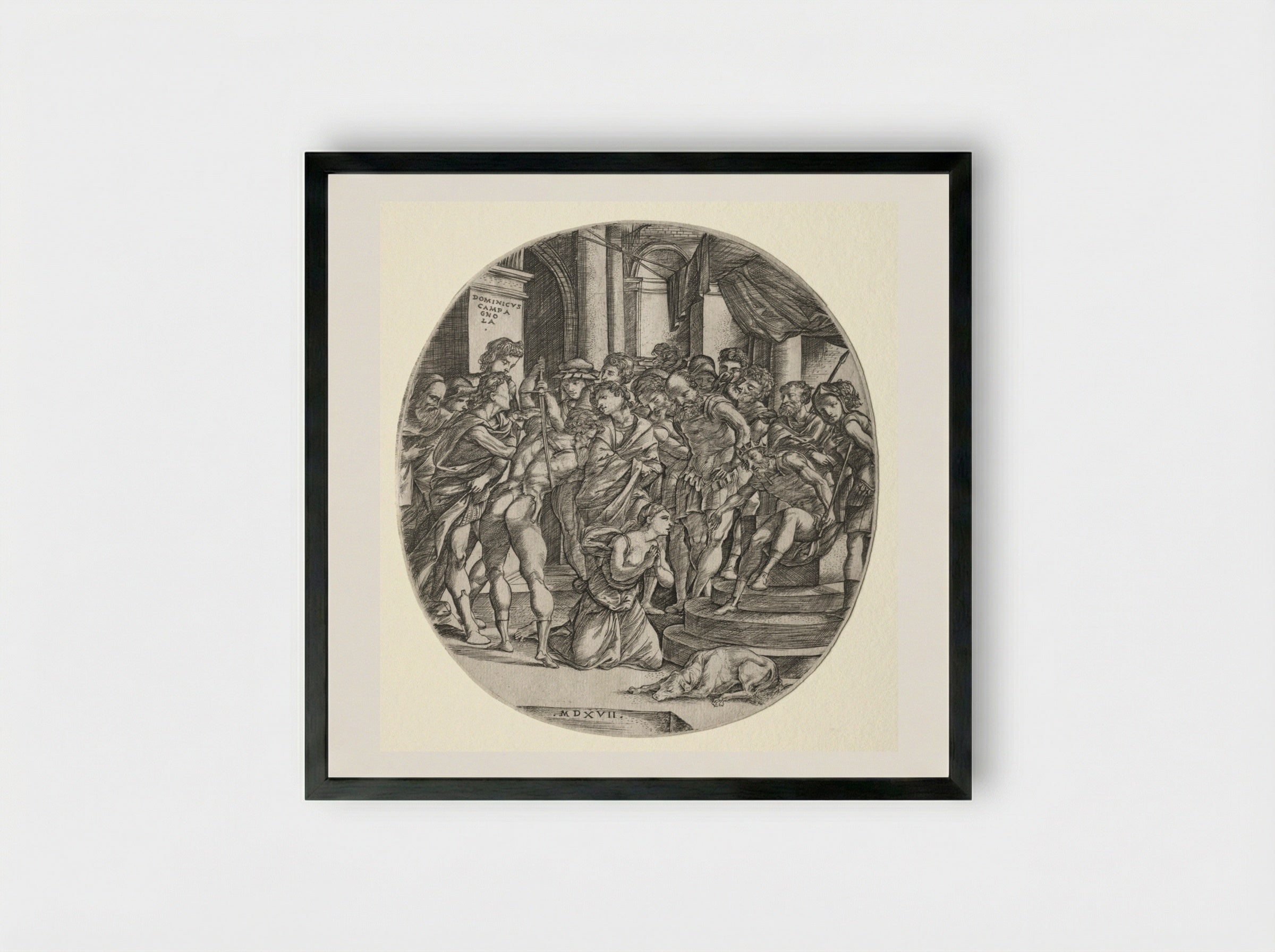 Beheading of Saint Catherine - Domenico Campagnola - Framed Print Black