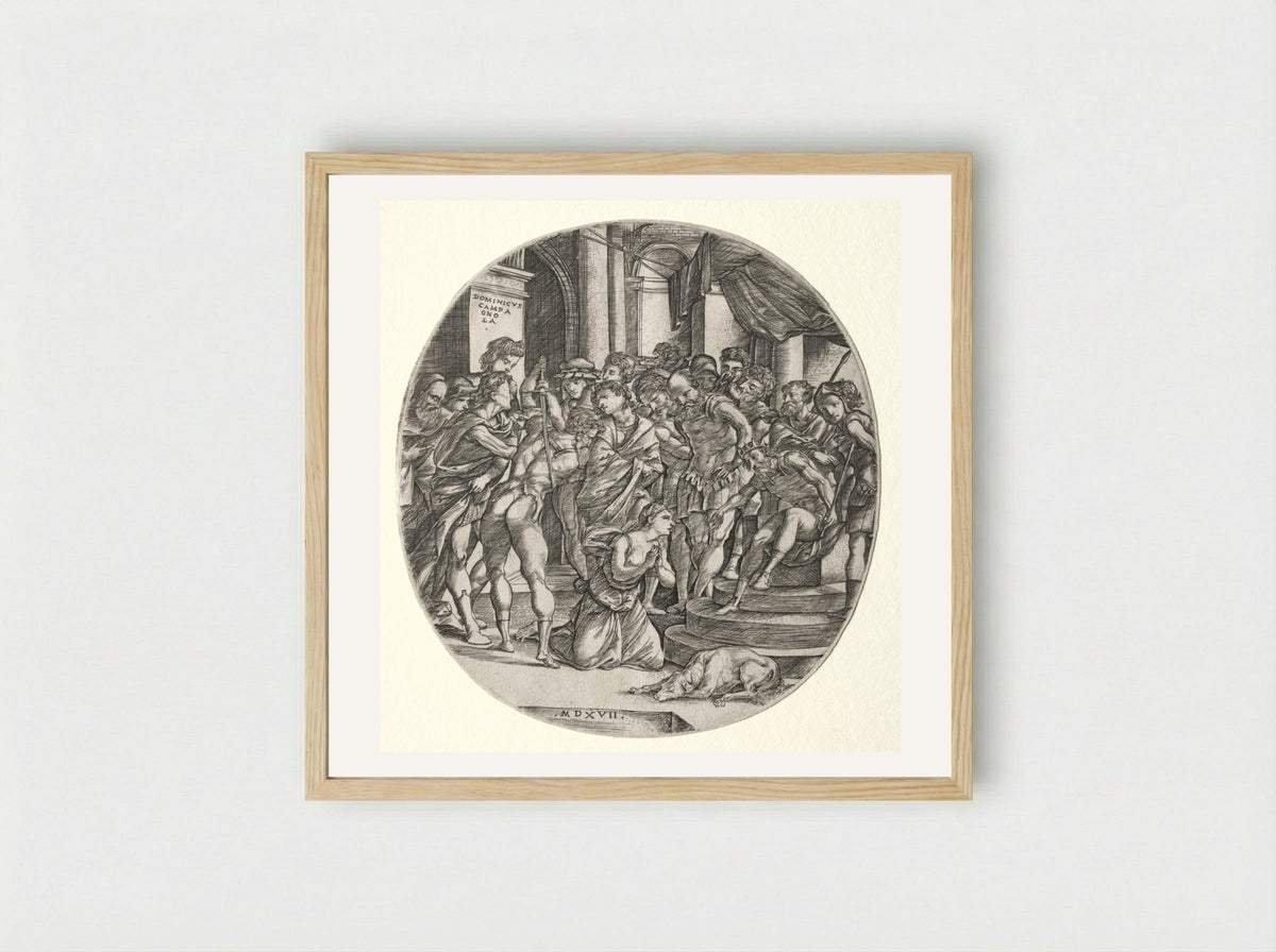 Beheading of Saint Catherine - Domenico Campagnola - Framed Print Wood