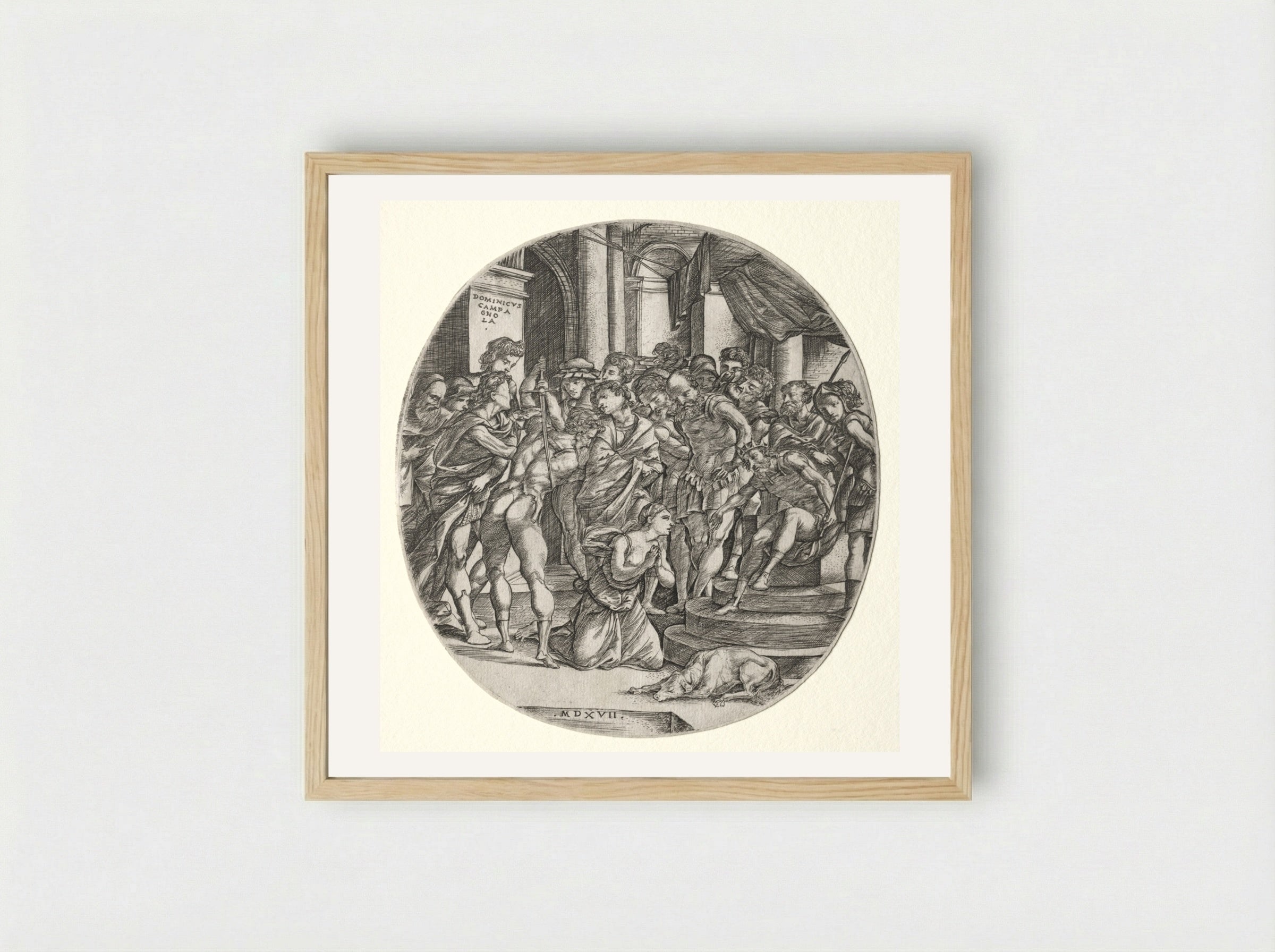 Beheading of Saint Catherine - Domenico Campagnola - Framed Print Wood