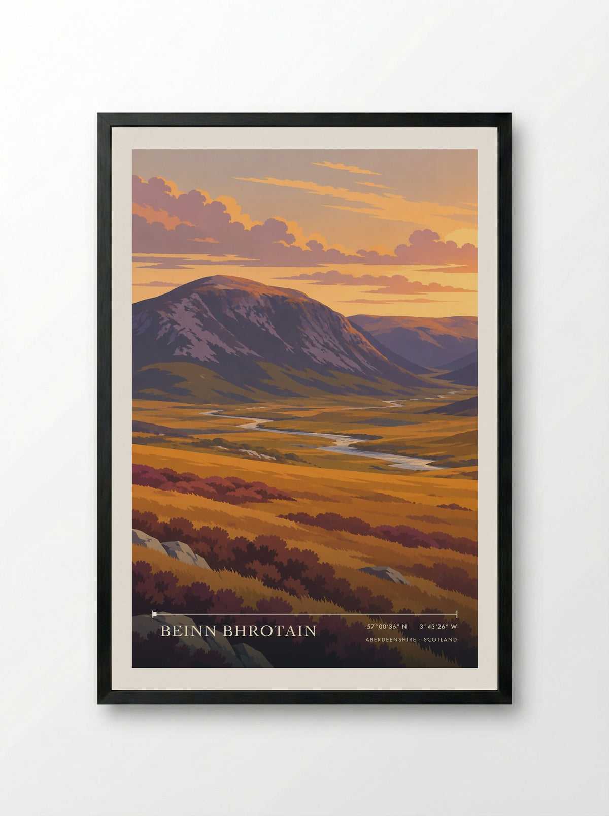 Beinn Bhrotain, Aberdeenshire | Travel Poster - Framed Print Black