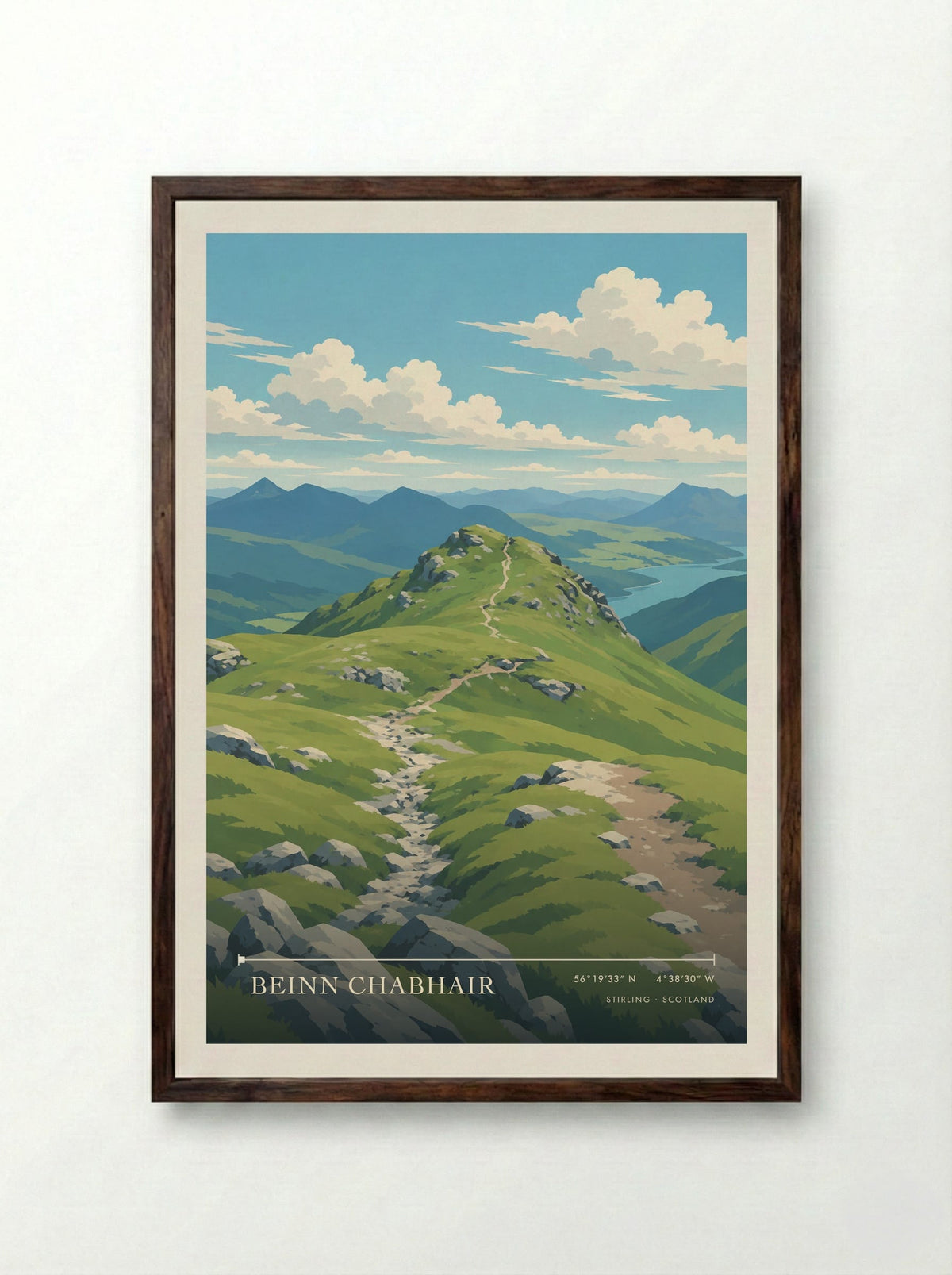 Beinn Chabhair, Stirling | Travel Poster - Framed Print Dark Wood