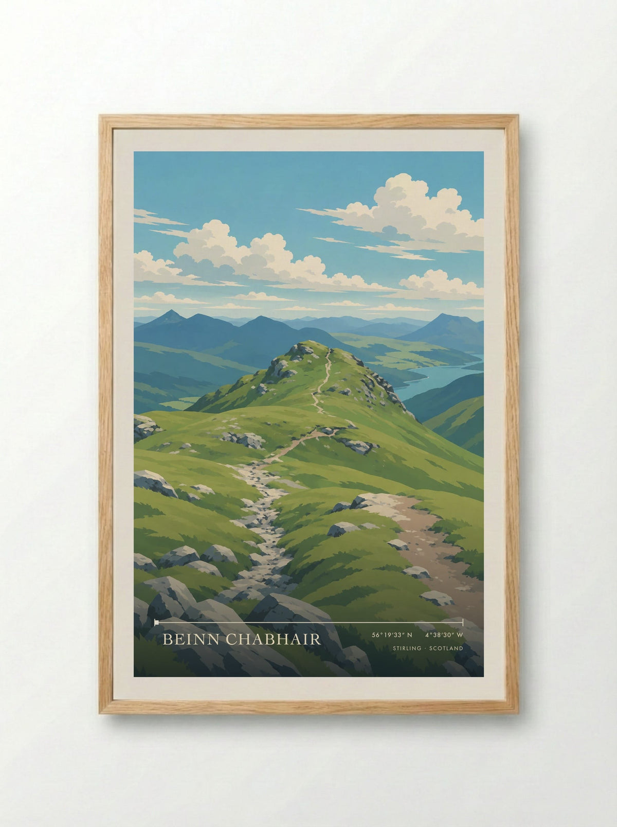 Beinn Chabhair, Stirling | Travel Poster - Framed Print Wood