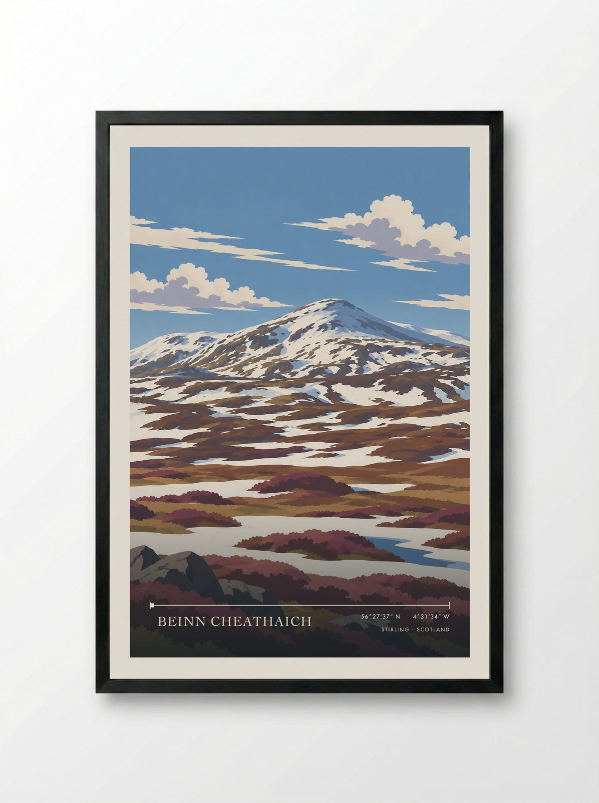 Beinn Cheathaich, Stirling | Travel Poster - Framed Print Black