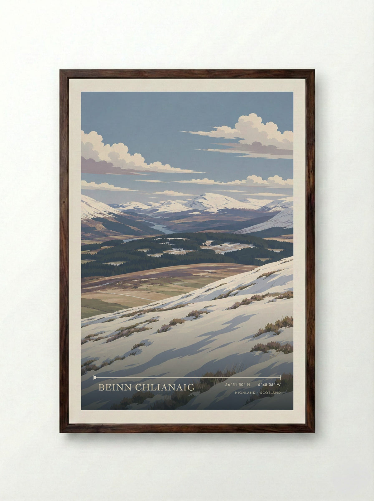 Beinn Chlianaig, Highland | Travel Poster - Framed Print Dark Wood