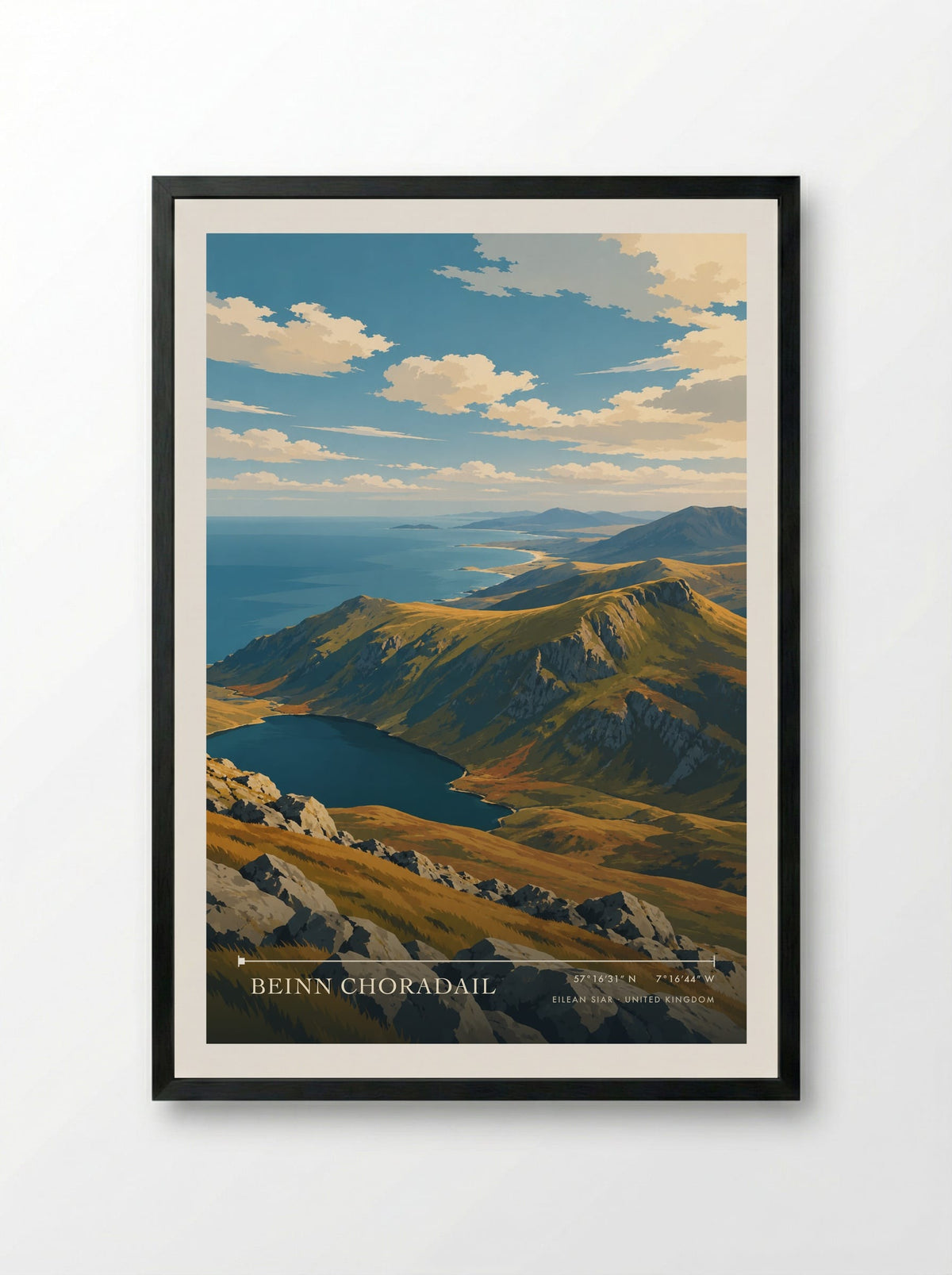 Beinn Choradail, Eilean Siar | Travel Poster - Framed Print Black
