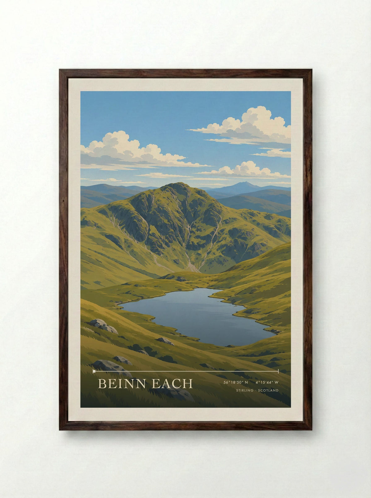 Beinn Each, Stirling | Travel Poster - Framed Print Dark Wood