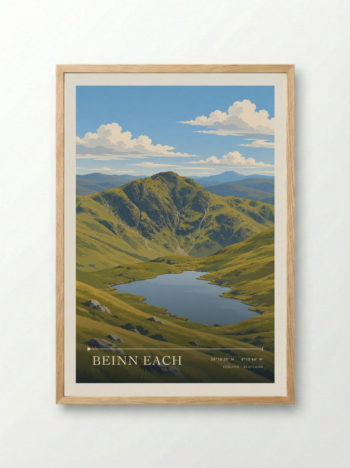 Beinn Each, Stirling | Travel Poster - Framed Print Wood