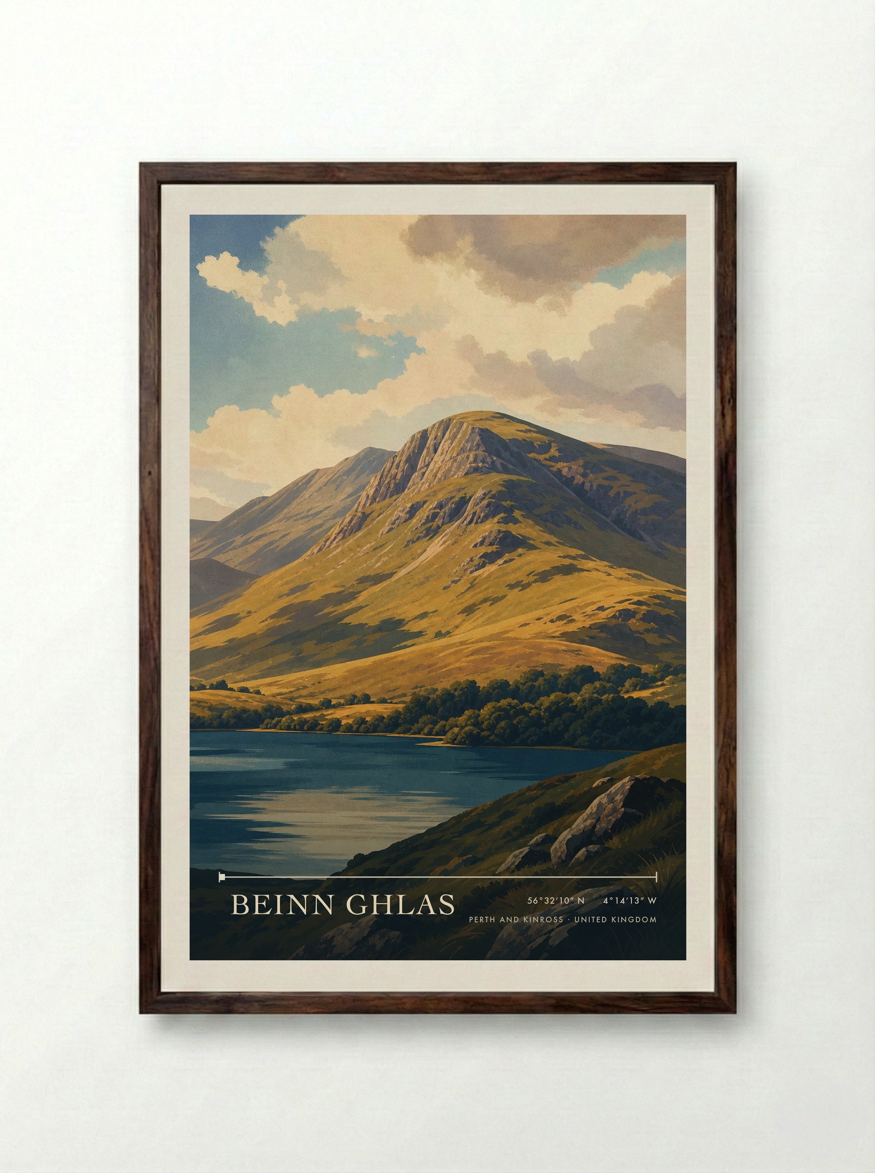 Beinn Ghlas Perth and Kinross United Kingdom Travel Poster - Framed Print Dark Wood