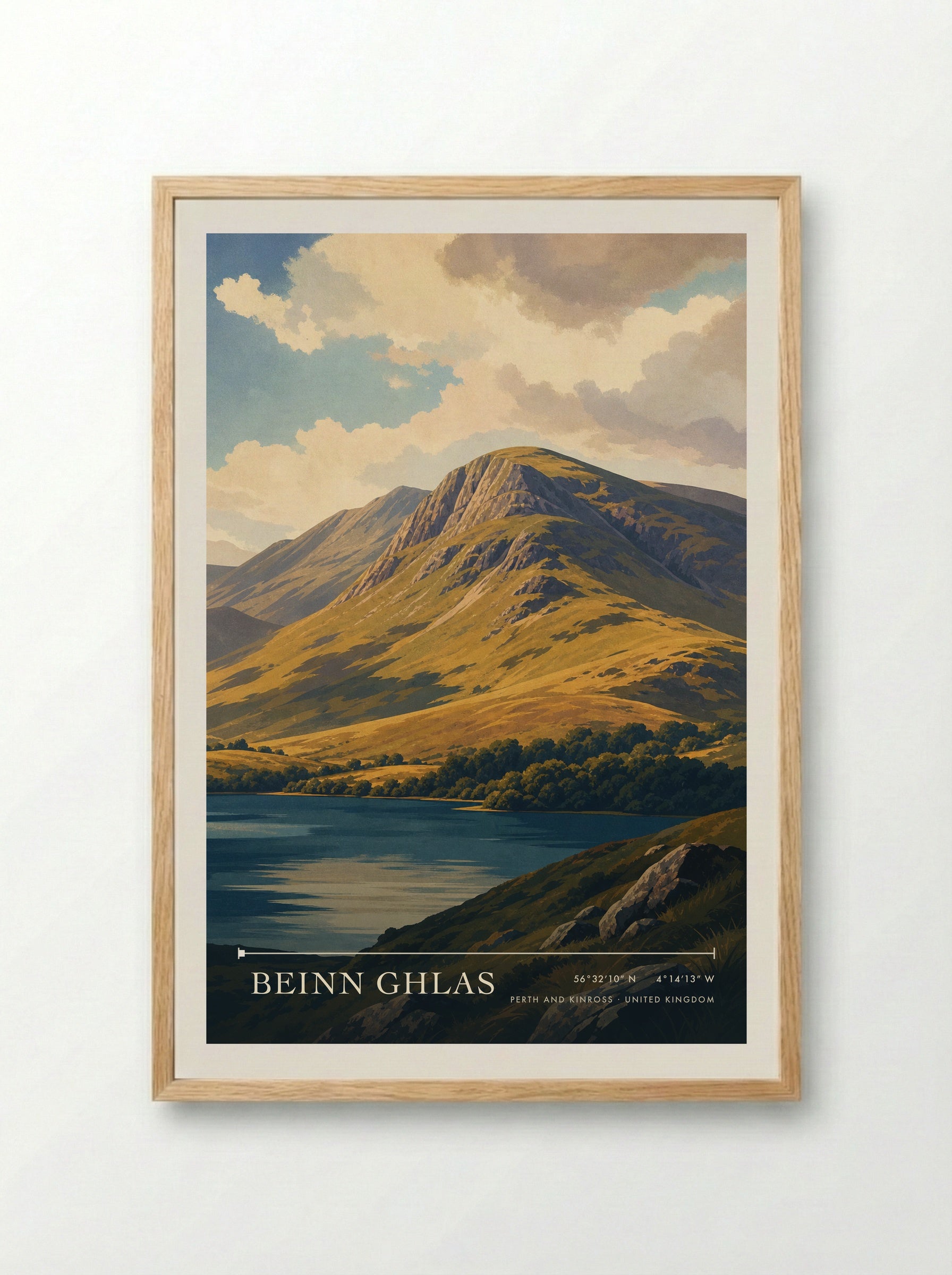 Beinn Ghlas Perth and Kinross United Kingdom Travel Poster - Framed Print Wood