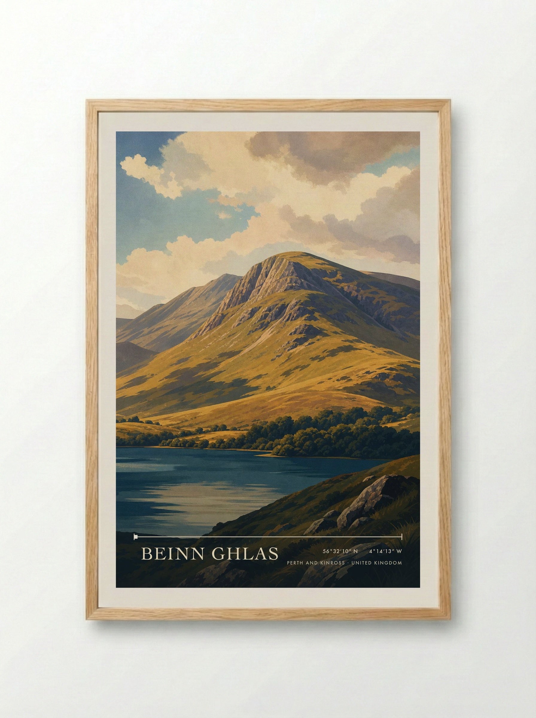 Beinn Ghlas Perth and Kinross United Kingdom Travel Poster - Framed Print Wood
