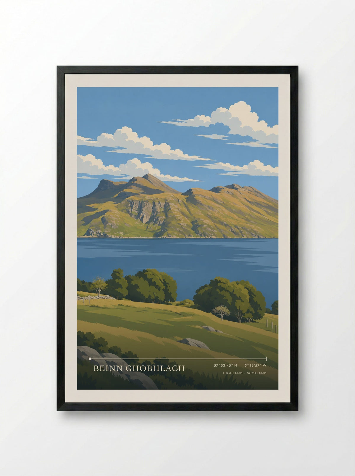 Beinn Ghobhlach, Highland | Travel Poster - Framed Print Black