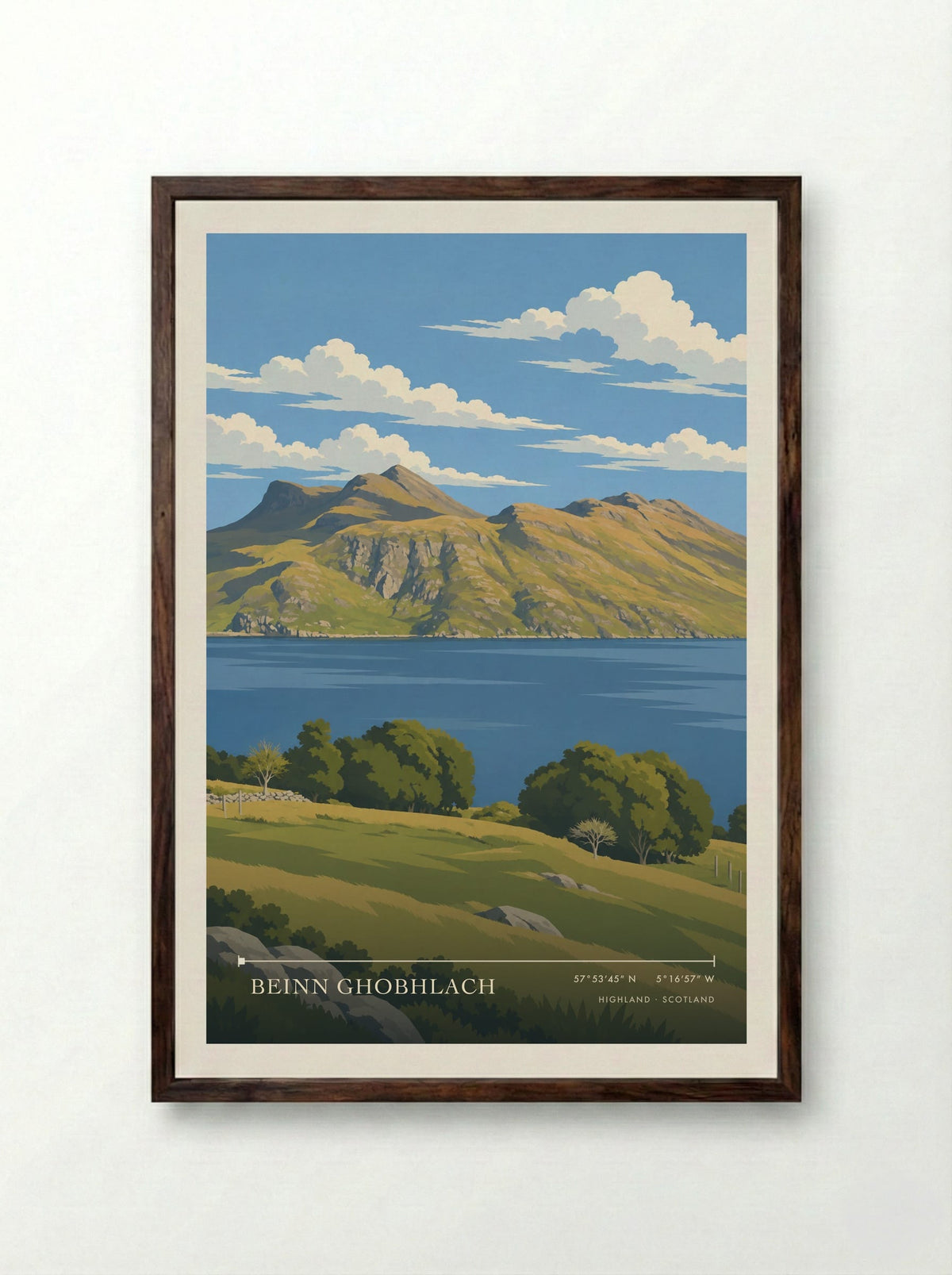 Beinn Ghobhlach, Highland | Travel Poster - Framed Print Dark Wood