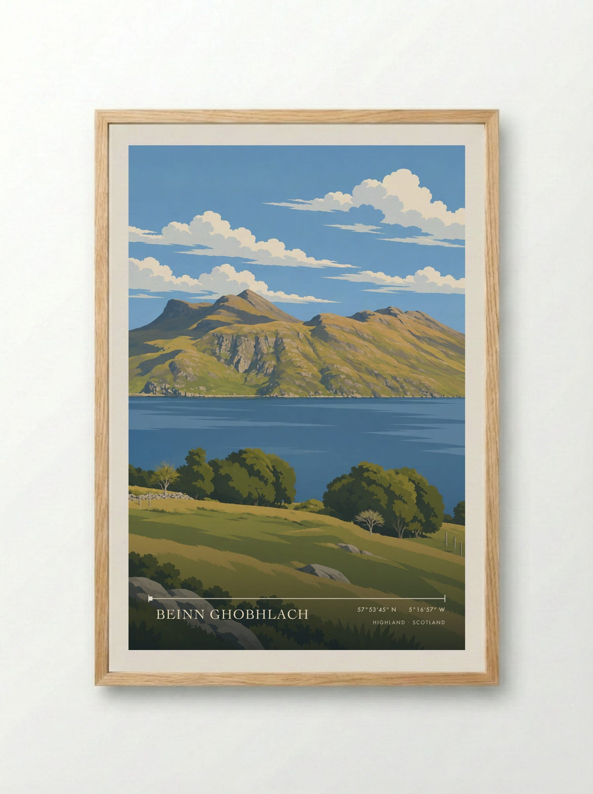 Beinn Ghobhlach, Highland | Travel Poster - Framed Print Wood
