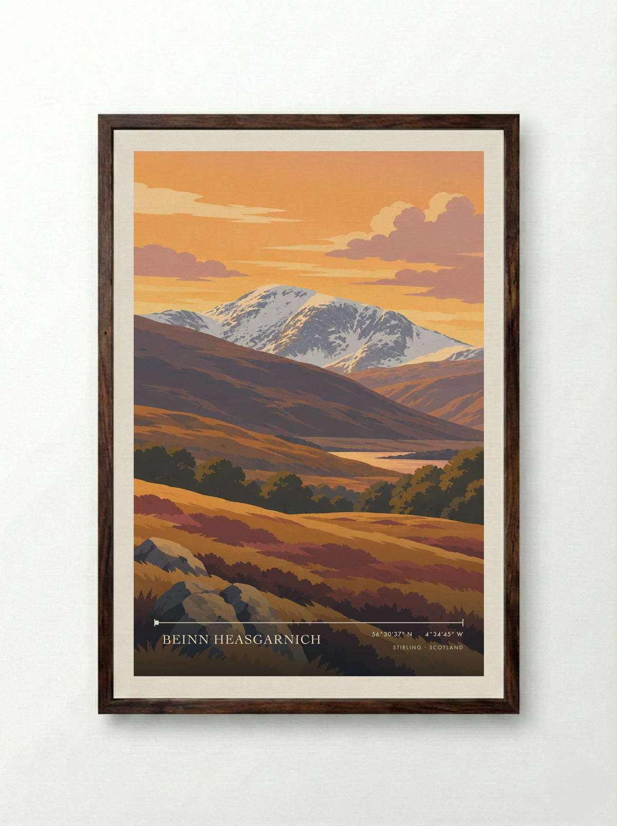 Beinn Heasgarnich, Stirling | Travel Poster - Framed Print Dark Wood