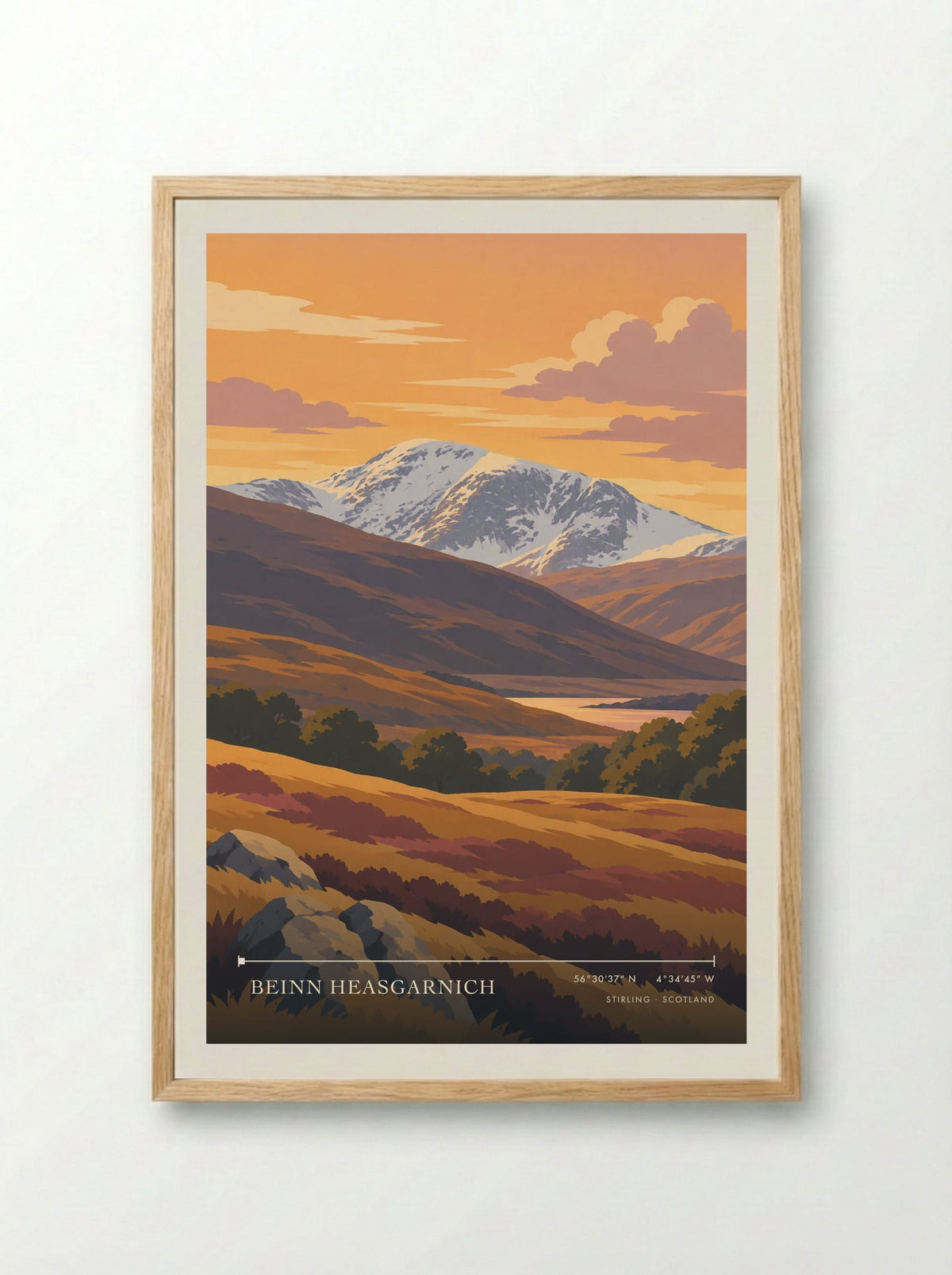 Beinn Heasgarnich, Stirling | Travel Poster - Framed Print Wood