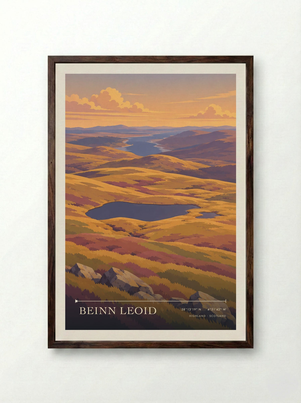Beinn Leoid, Highland | Travel Poster - Framed Print Dark Wood