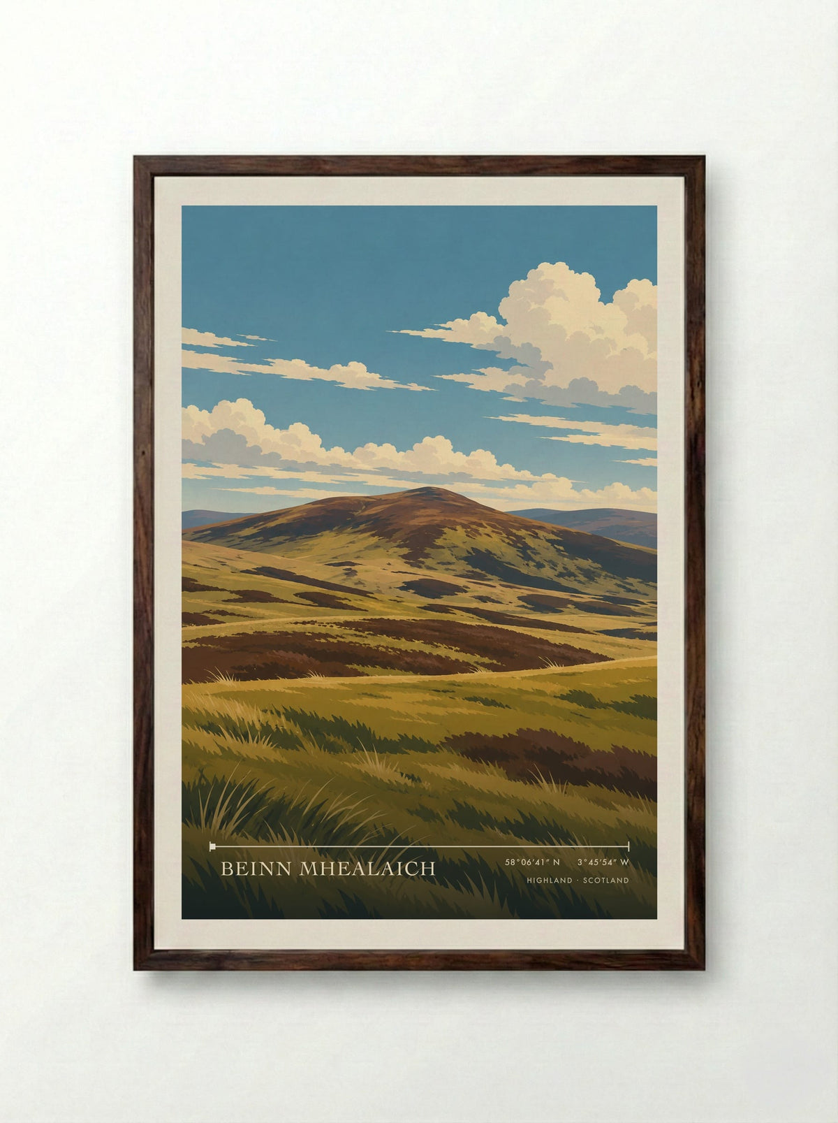 Beinn Mhealaich, Highland | Travel Poster - Framed Print Dark Wood
