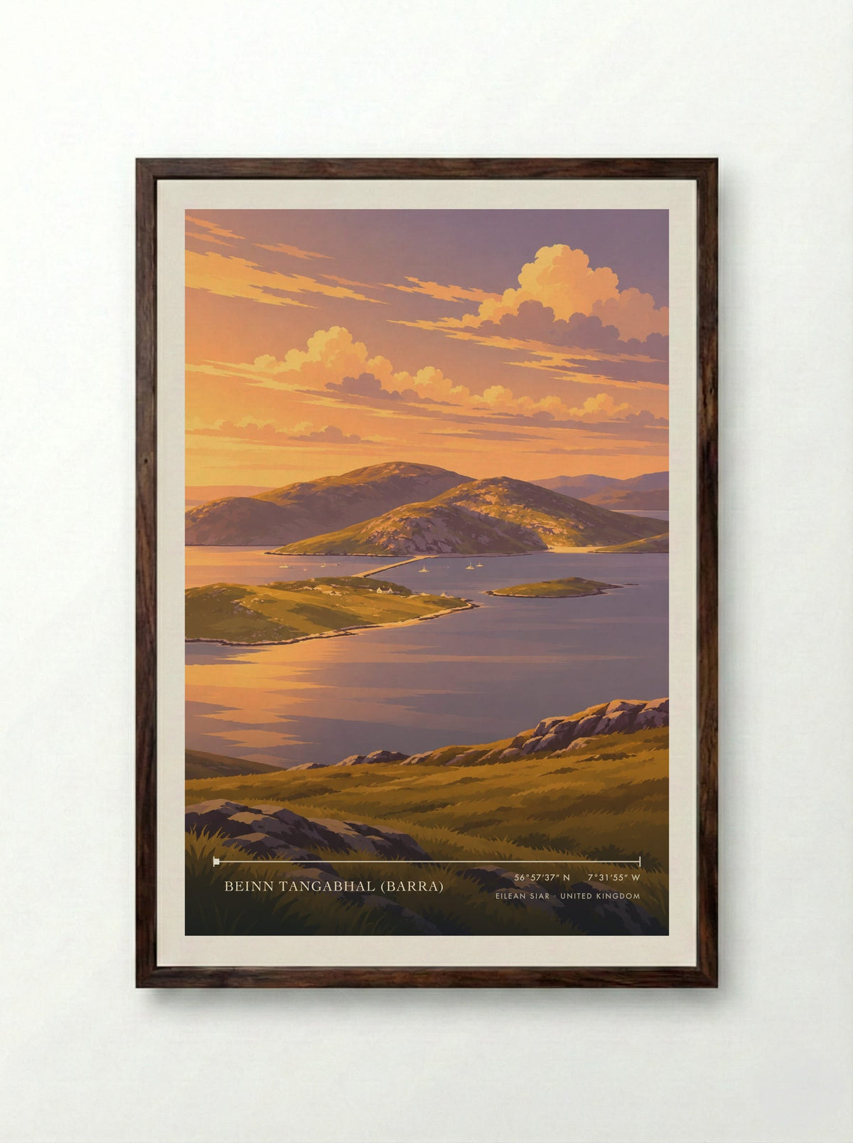Beinn Tangabhal (Barra), Eilean Siar | Travel Poster - Framed Print Dark Wood