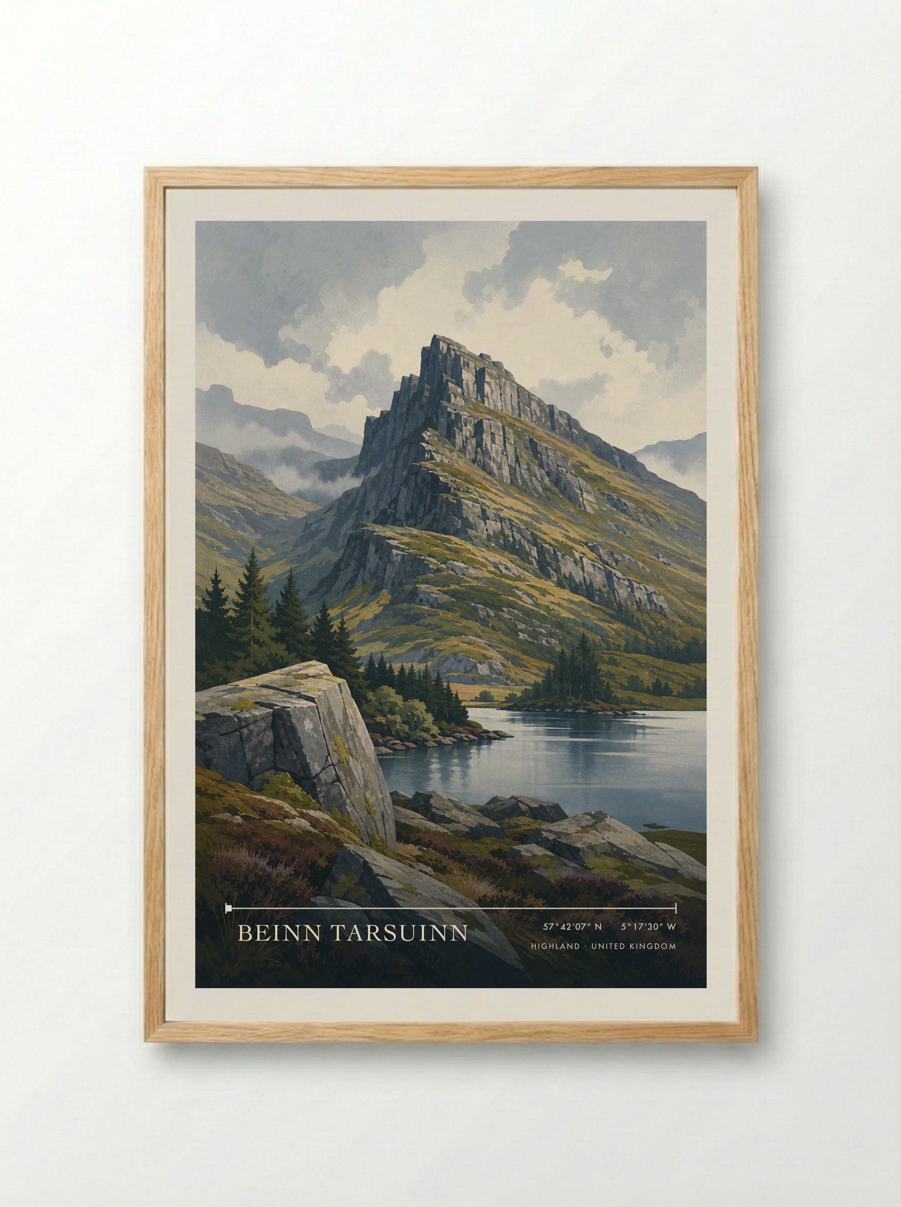 Beinn Tarsuinn Highland United Kingdom Travel Poster - Framed Print Wood