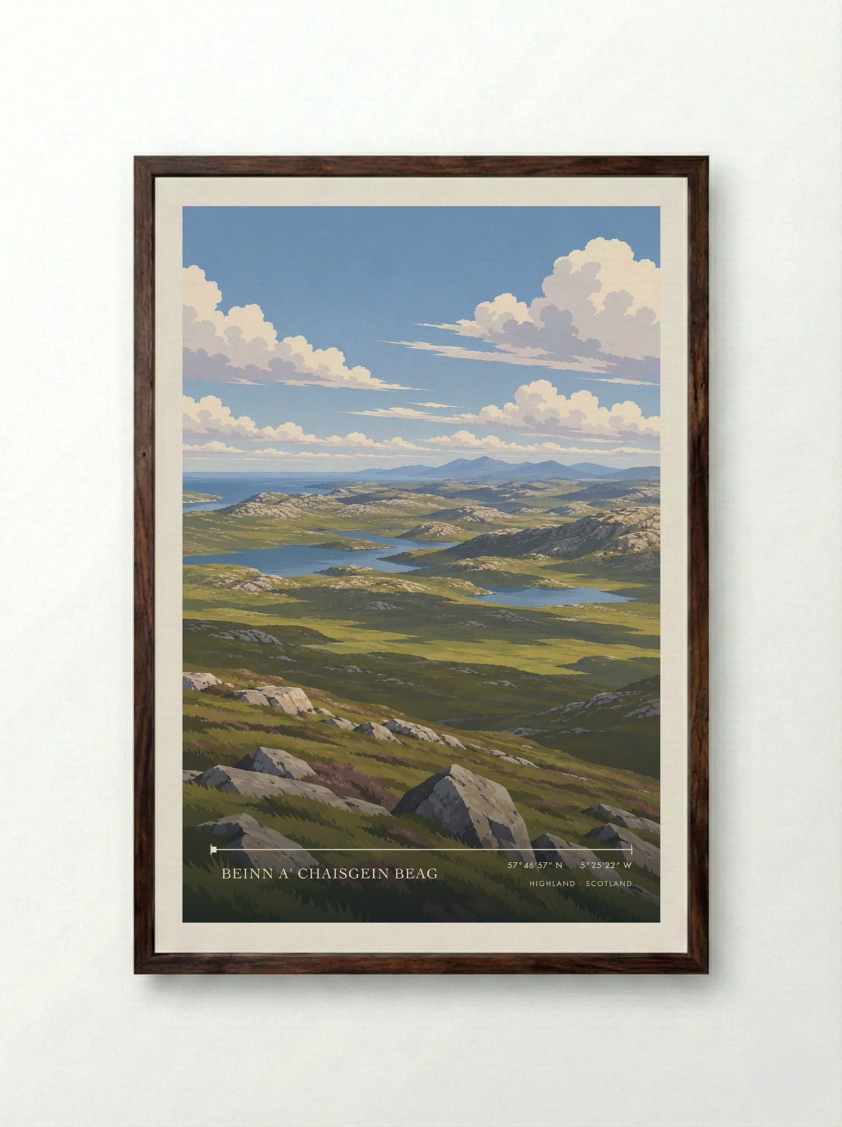 Beinn a' Chaisgein Beag, Highland | Travel Poster - Framed Print Dark Wood