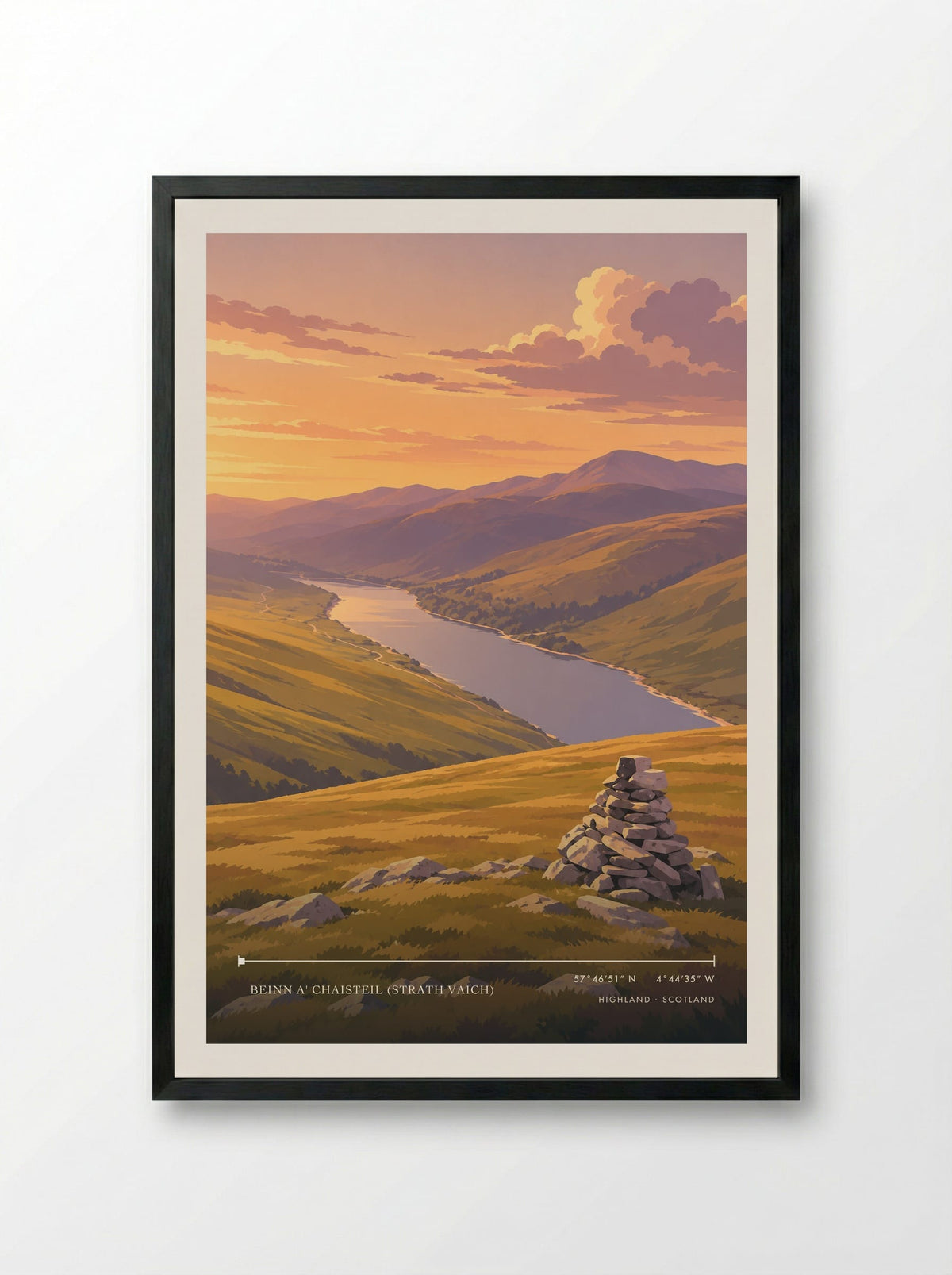 Beinn a' Chaisteil (Strath Vaich), Highland | Travel Poster - Framed Print Black