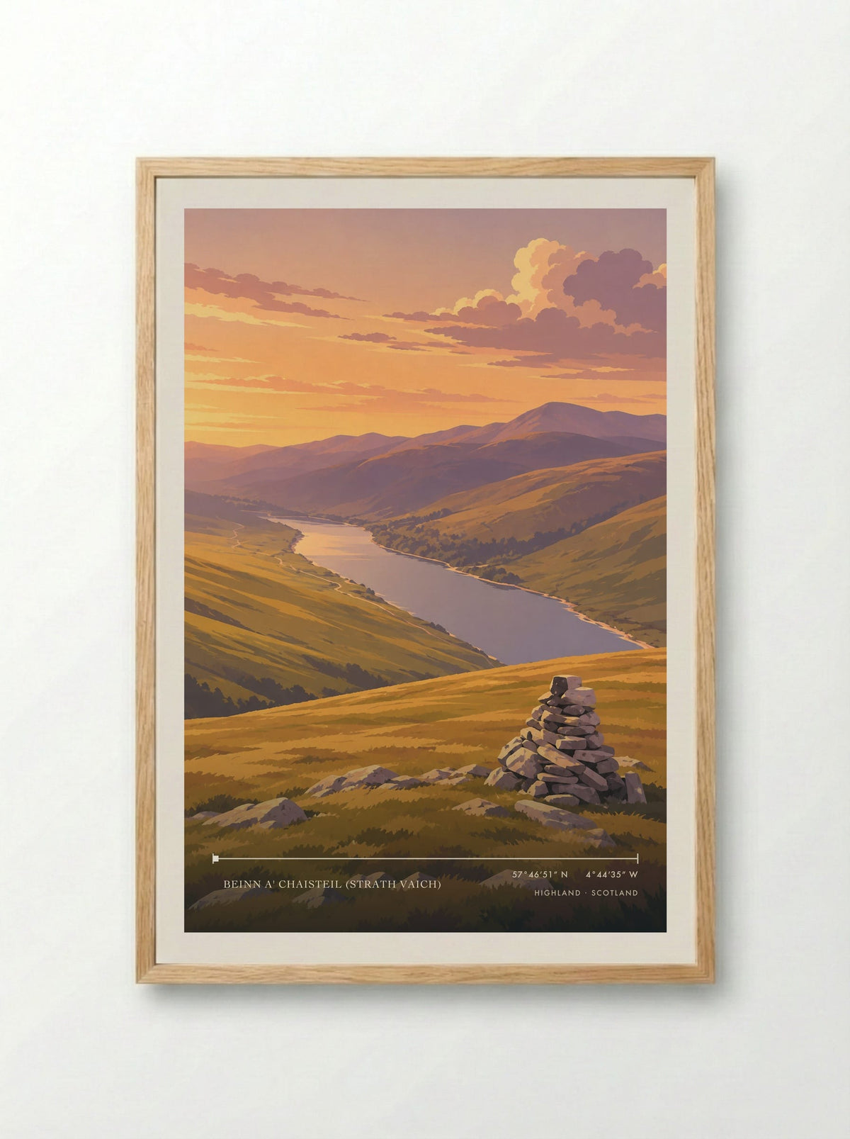Beinn a' Chaisteil (Strath Vaich), Highland | Travel Poster - Framed Print Wood