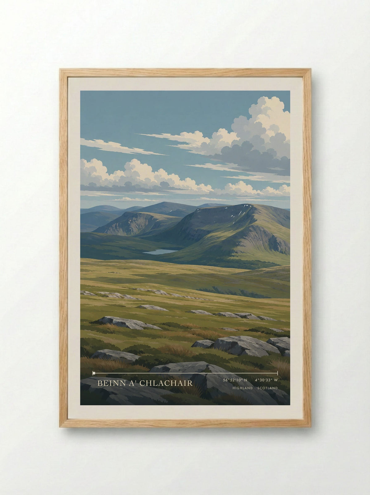 Beinn a' Chlachair, Highland | Travel Poster - Framed Print Wood