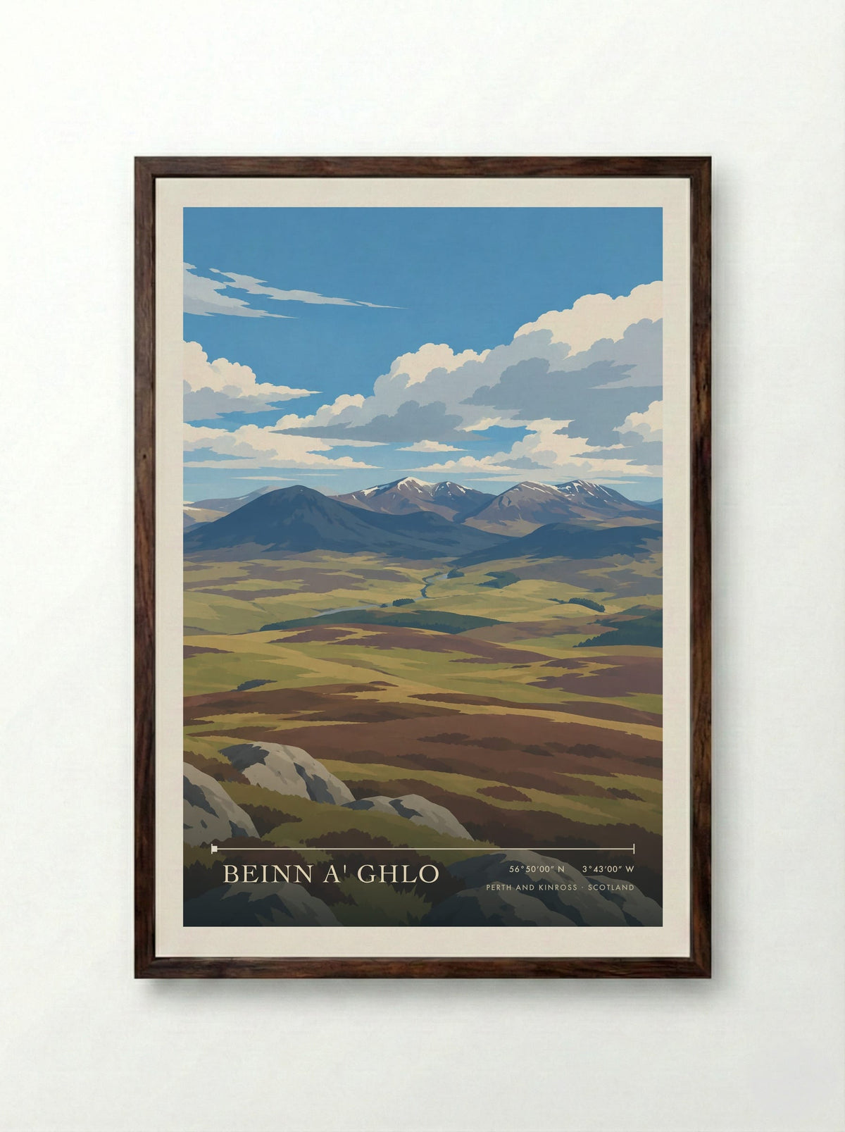 Beinn a' Ghlo, Perth and Kinross | Travel Poster - Framed Print Dark Wood