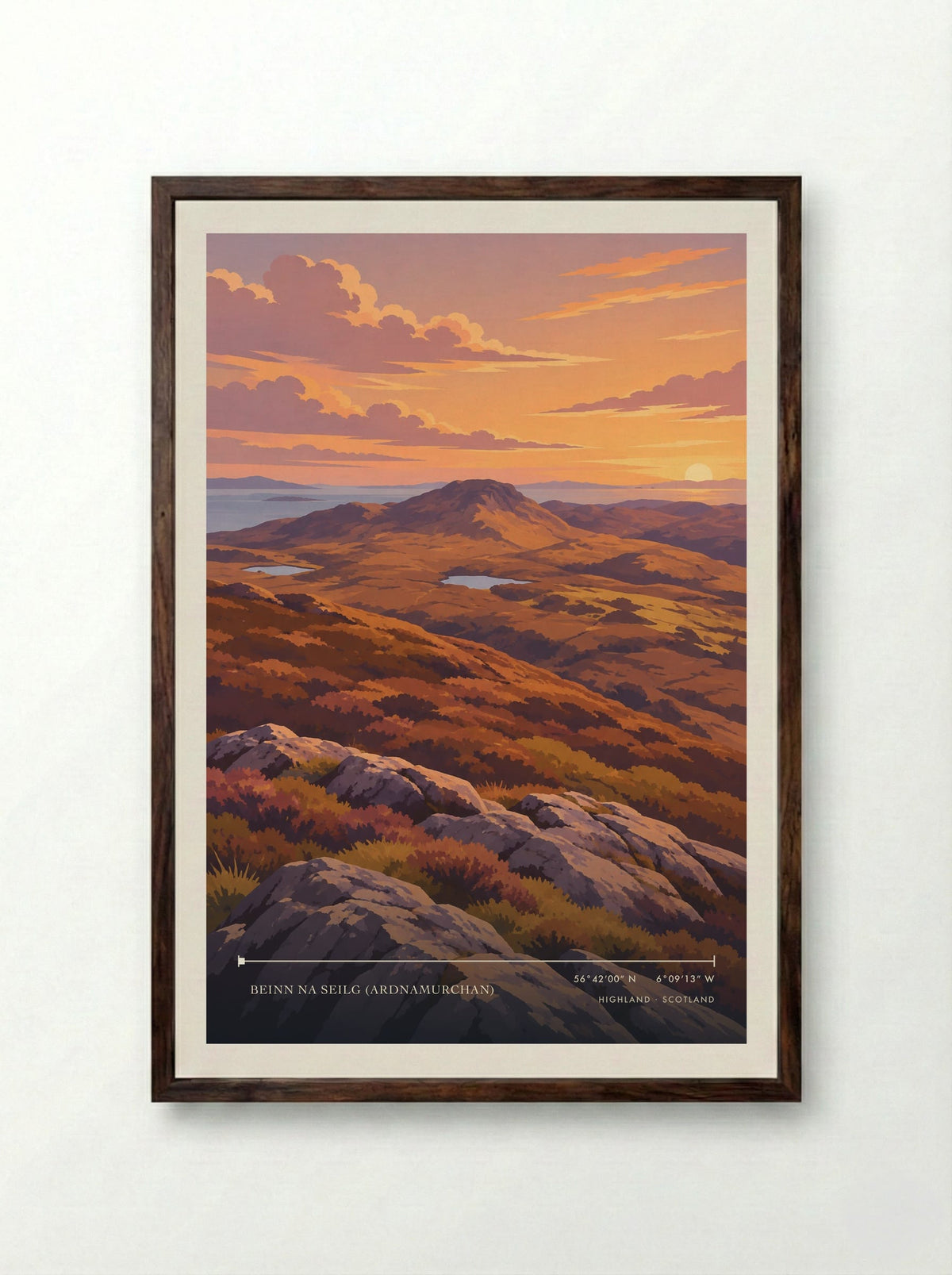 Beinn na Seilg (Ardnamurchan), Highland | Travel Poster - Framed Print Dark Wood