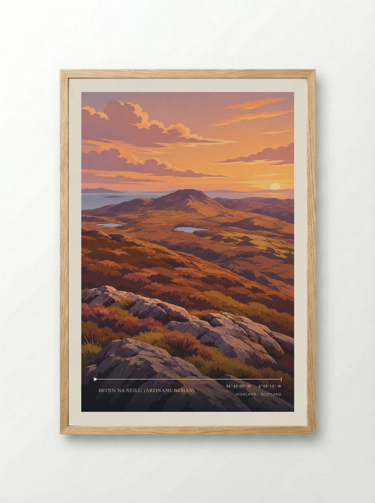Beinn na Seilg (Ardnamurchan), Highland | Travel Poster - Framed Print Wood