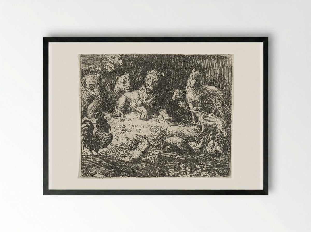 Beklag van de haan - Allaert van Everdingen - Framed Print Black