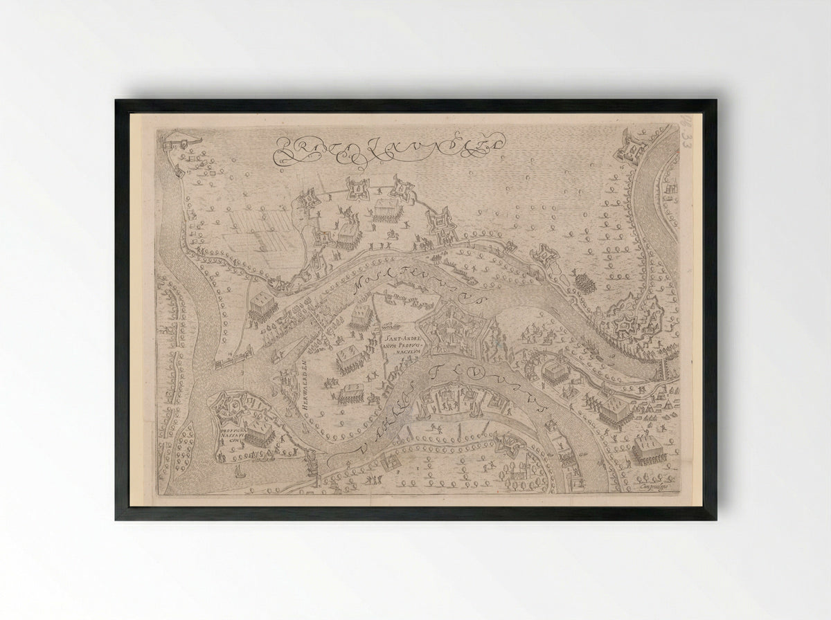 Beleg en inname van Sint-Andries door Maurits - Pieter Bast - Framed Print Black