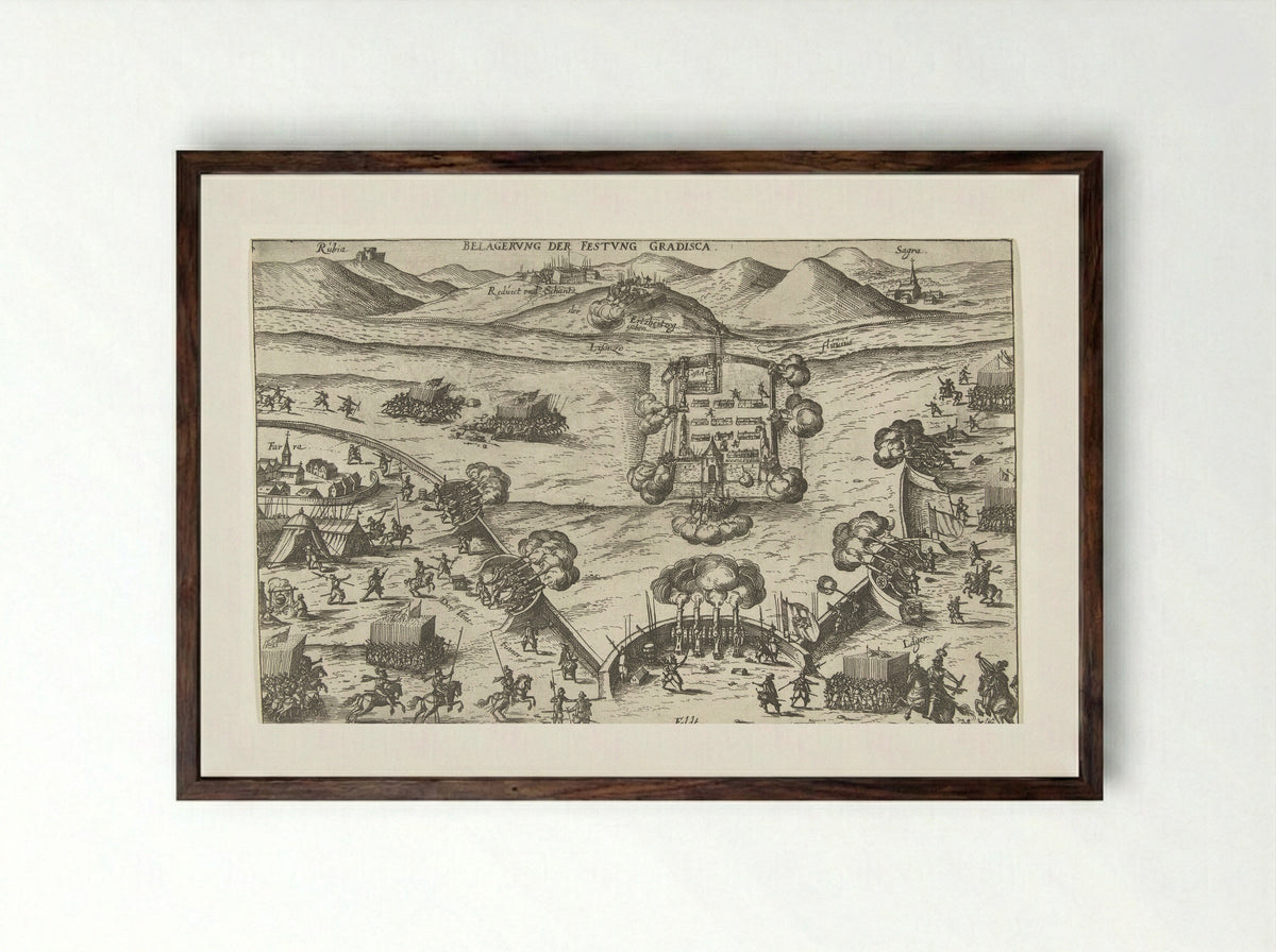 Beleg van de vesting Gradisca - Georg Keller - Framed Print Dark Wood