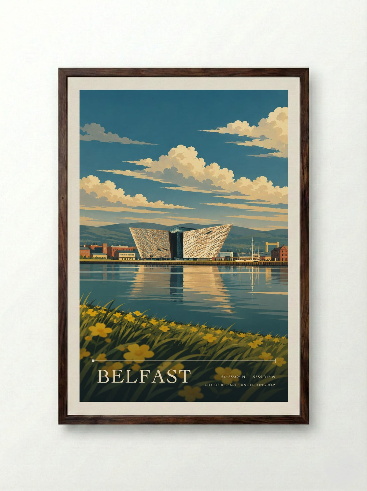 Belfast, City of Belfast | Travel Poster - Framed Print Dark Wood