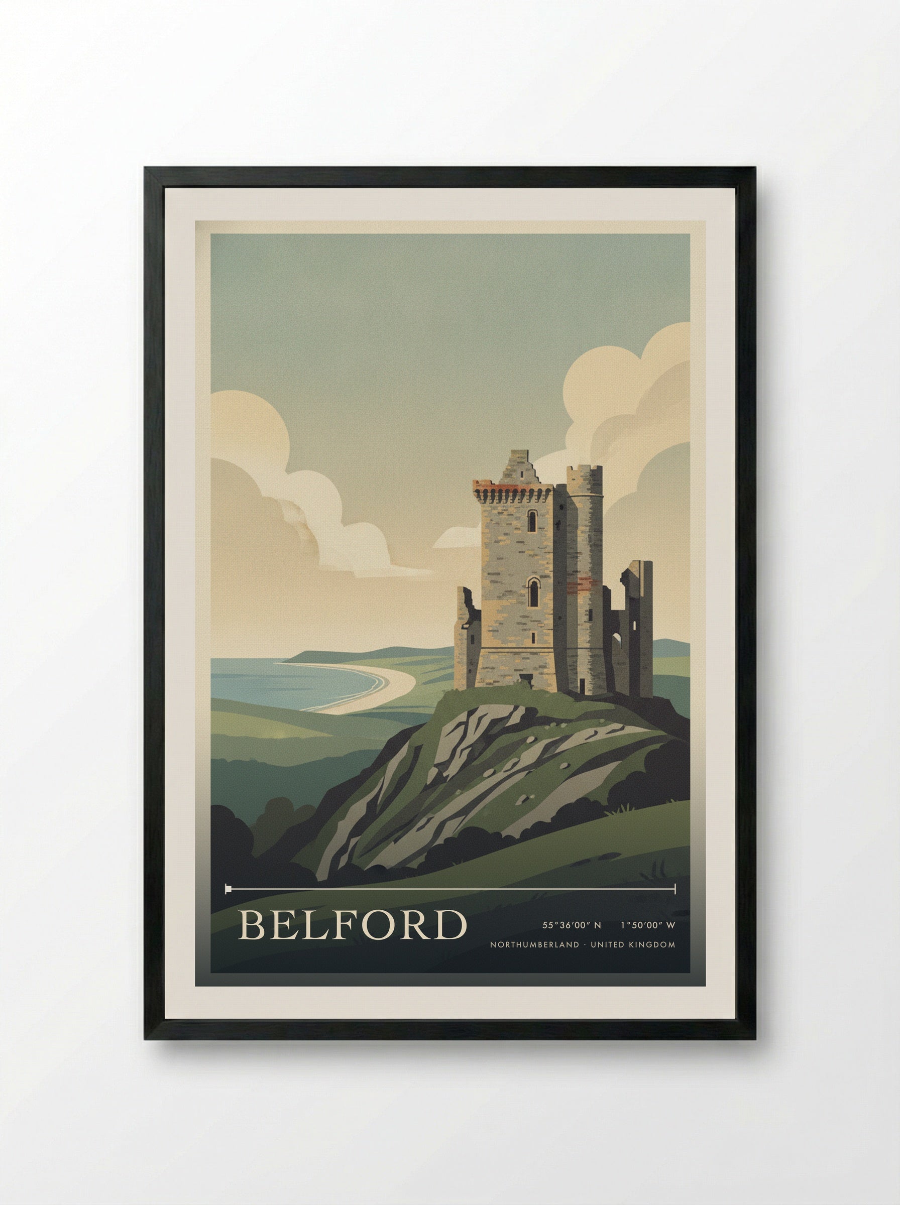 Belford Northumberland United Kingdom Travel Poster - Framed Print Black