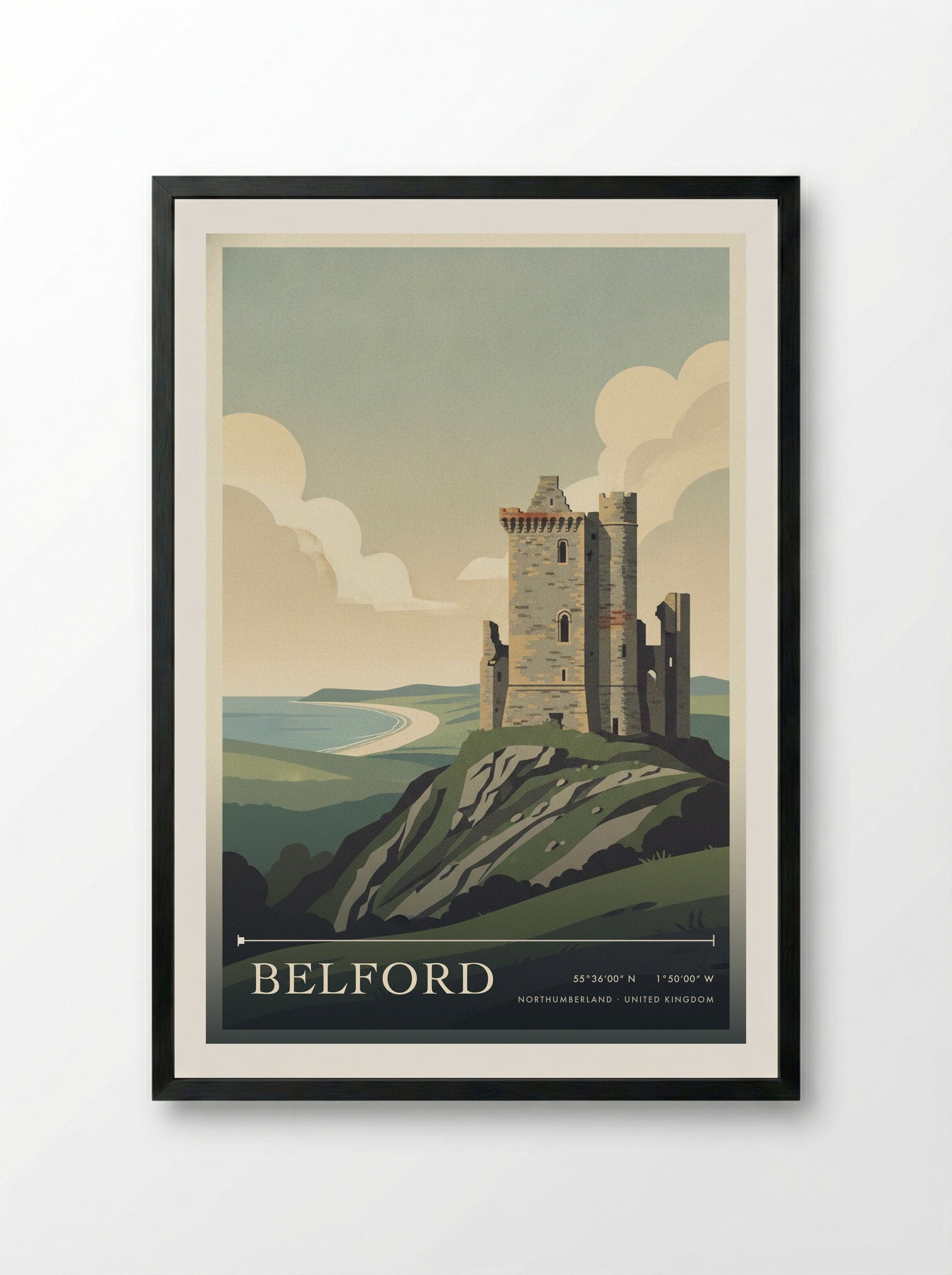 Belford Northumberland United Kingdom Travel Poster - Framed Print Black