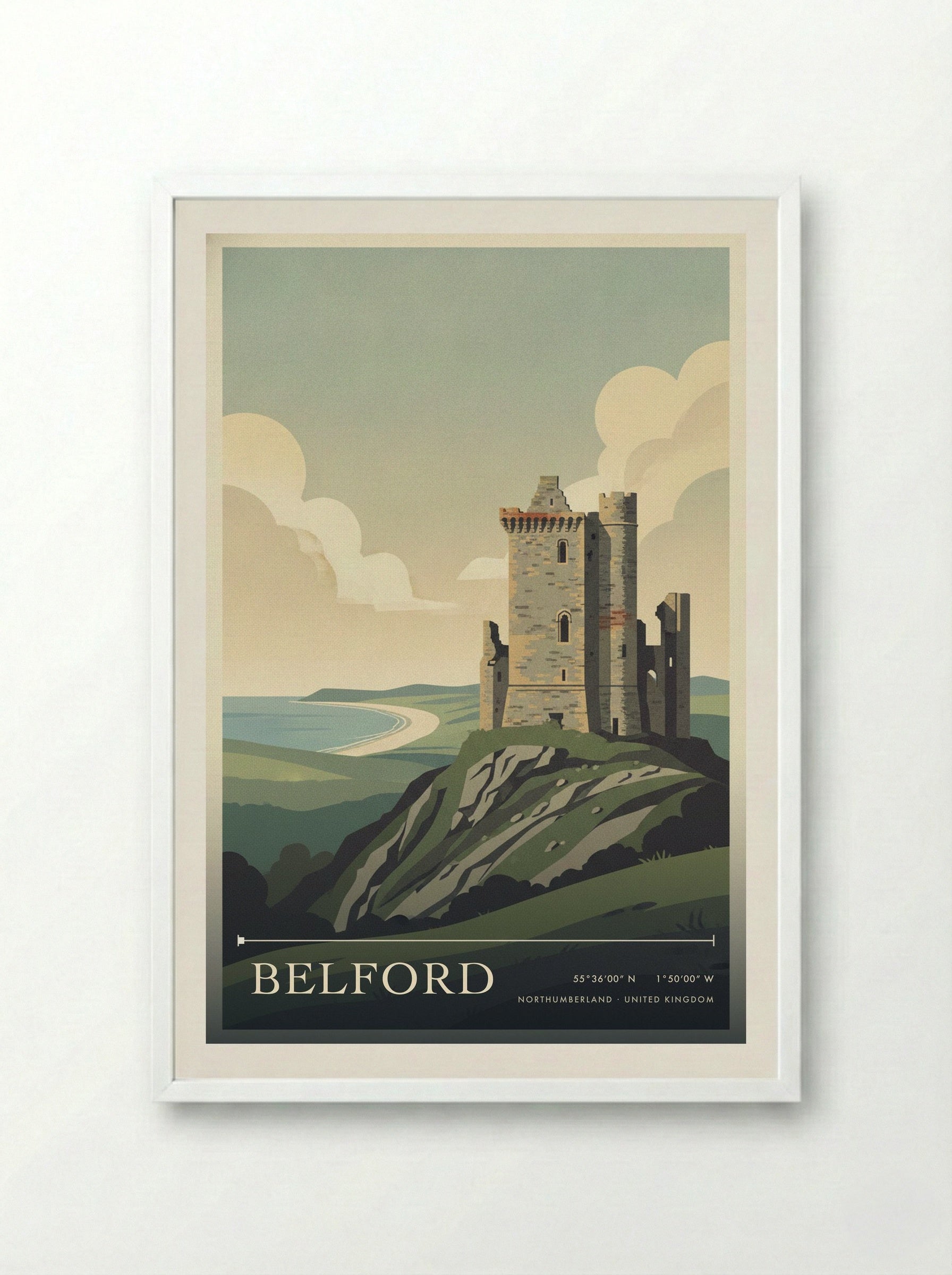 Belford Northumberland United Kingdom Travel Poster - Framed Print White