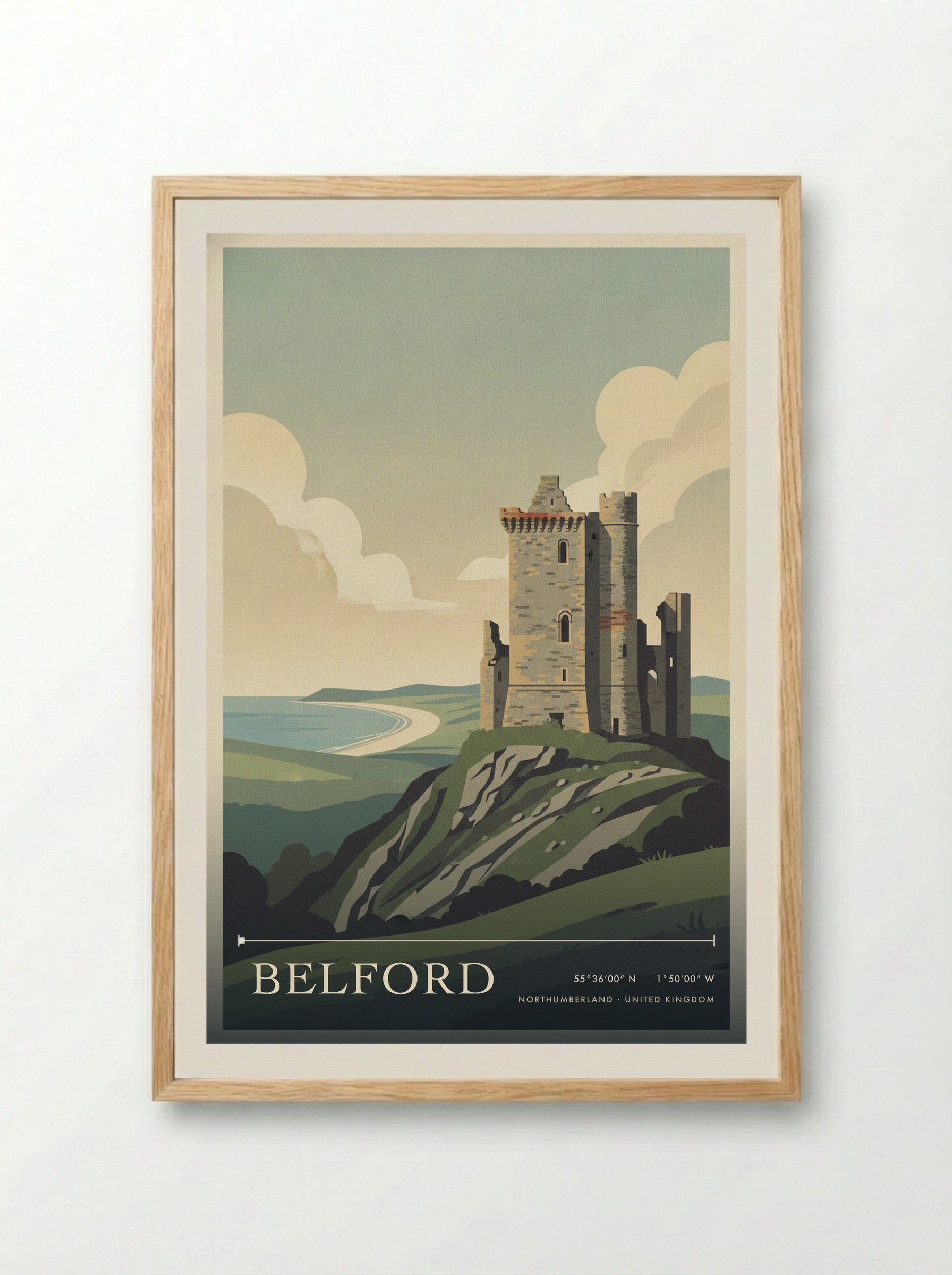 Belford Northumberland United Kingdom Travel Poster - Framed Print Wood