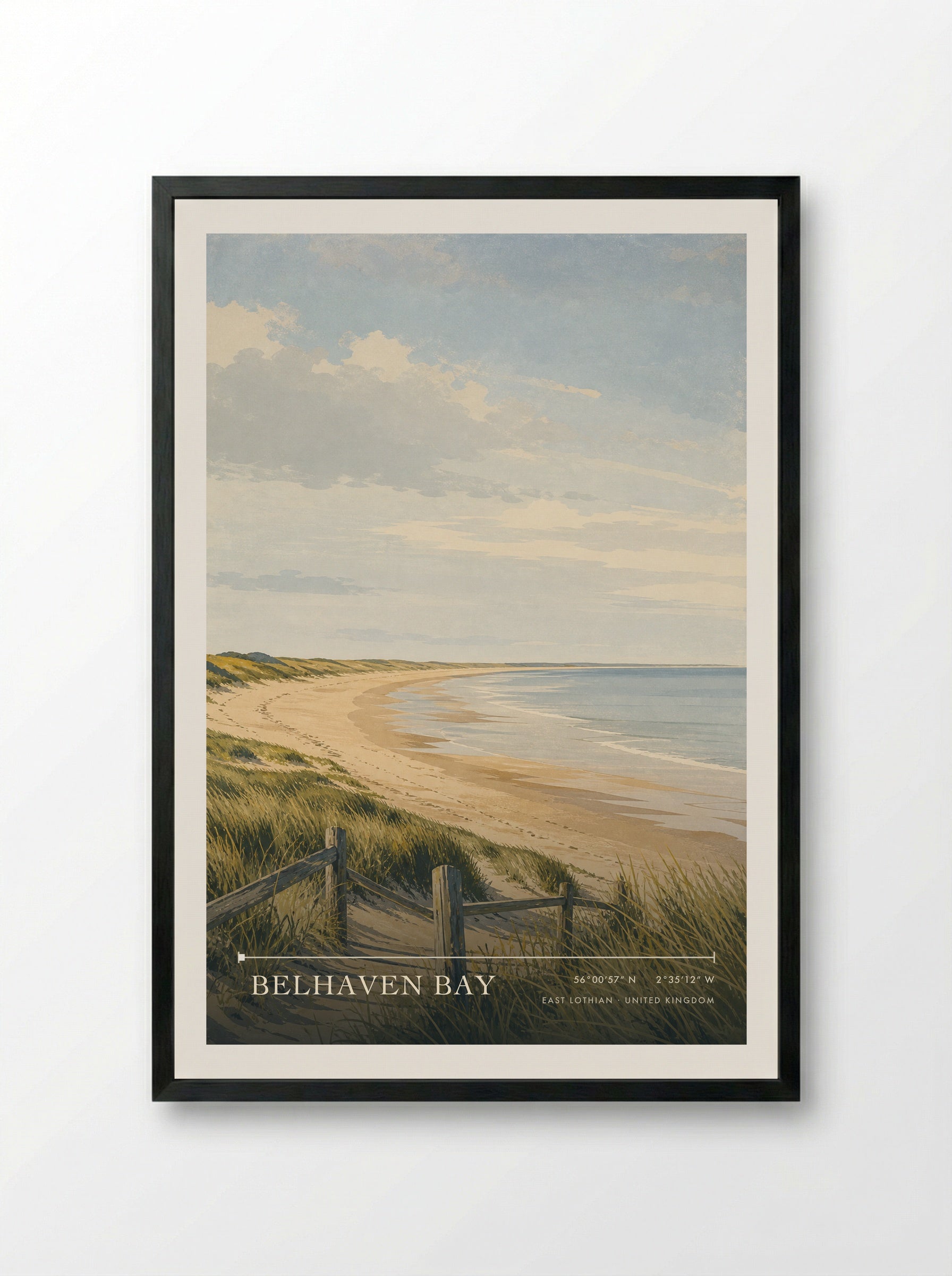 Belhaven Bay East Lothian United Kingdom Travel Poster - Framed Print Black