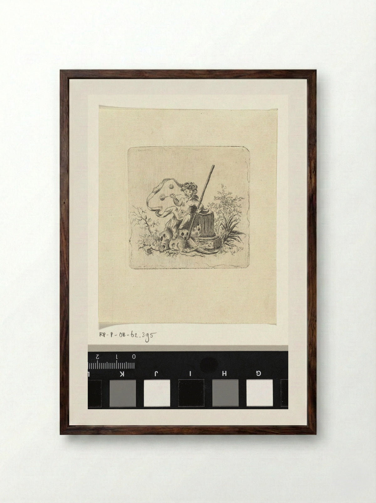 Bellenblazende putto met een zeis - Vincent van der Vinne - Framed Print Dark Wood